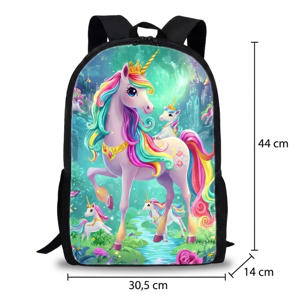 Sac à dos Licorne | Kit 3 pièces (Sac + bandoulière + trousse) | Polyester résistant