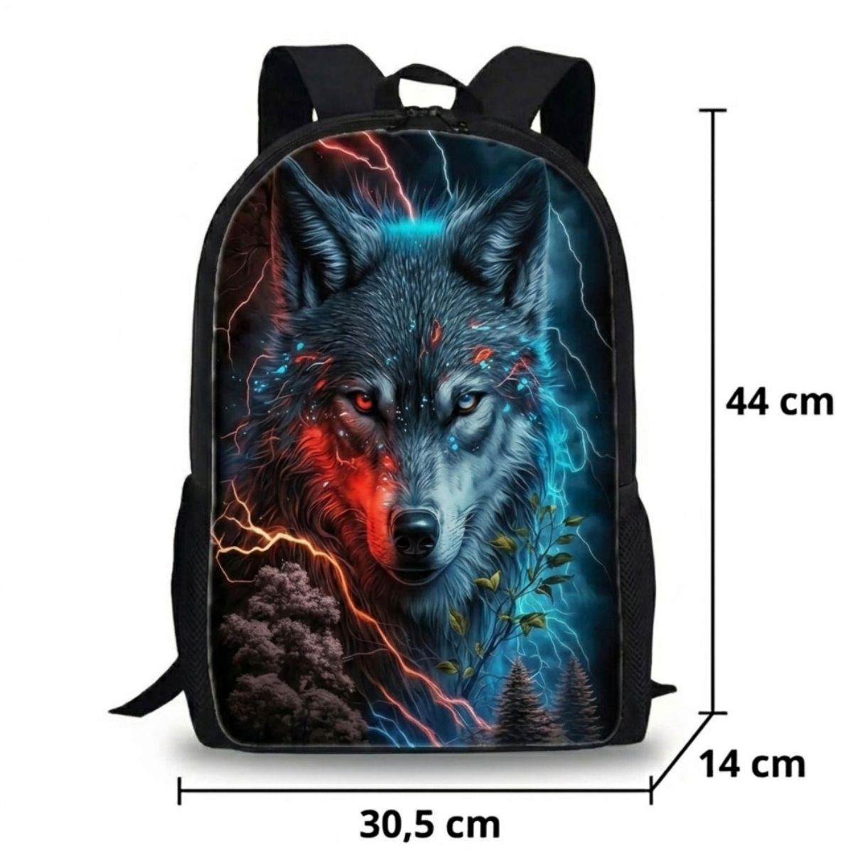 Sac à dos Loup | Ensemble 3 pièces (Sac + bandoulière + trousse) | Polyester résistant