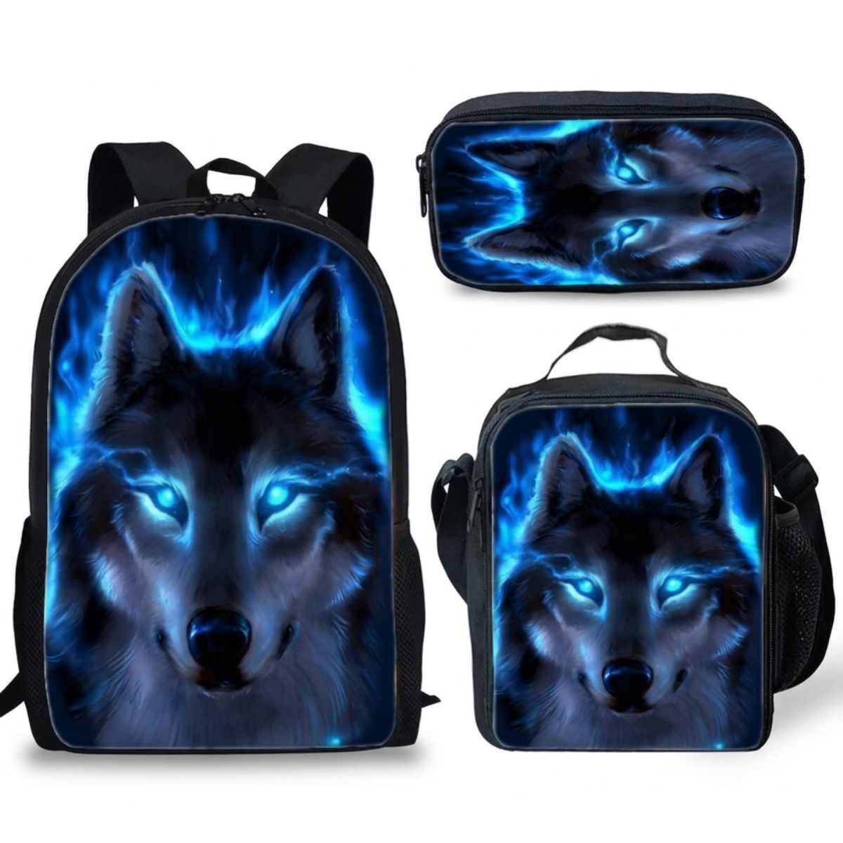 Sac à dos Loup | Ensemble 3 pièces (Sac + bandoulière + trousse) | Polyester résistant