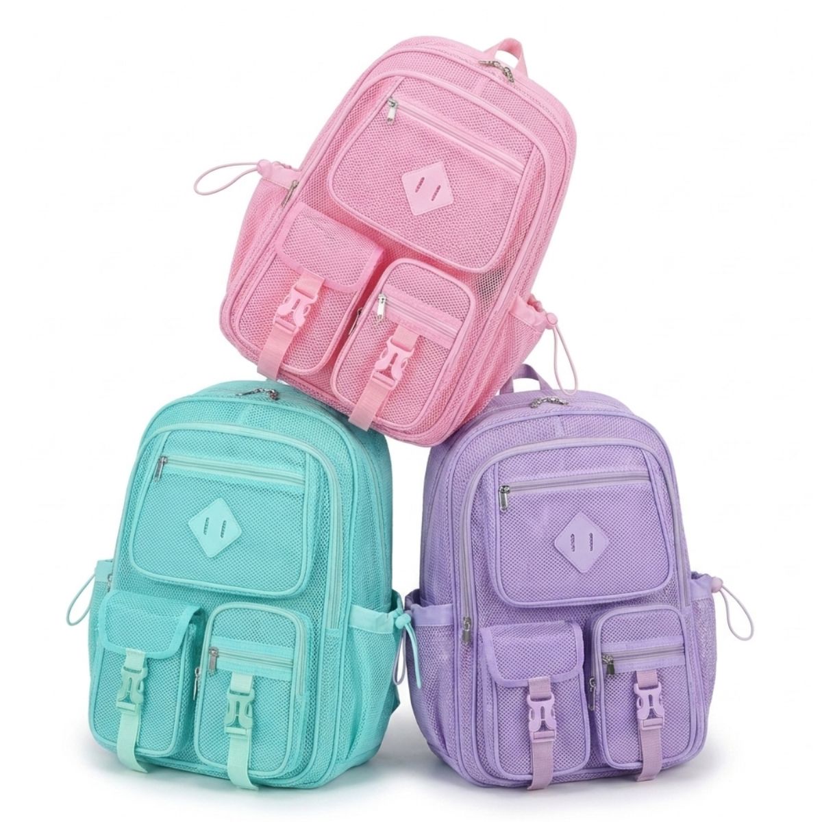 Sac à dos Scolaire grillagé | Multiples poches | Polyester résistant