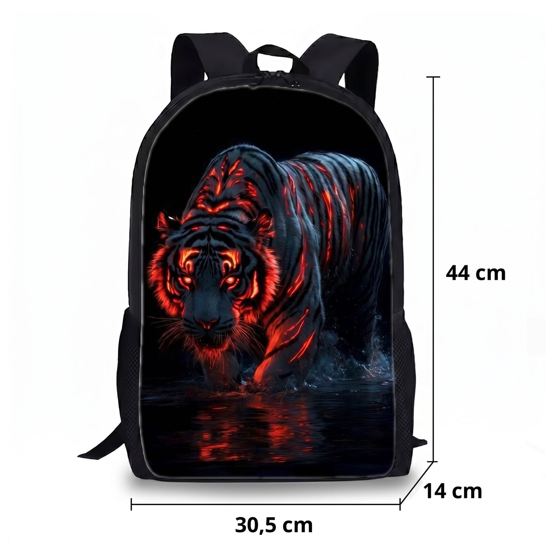 Sac à dos Tigre | Kit 3 pièces (Sac + lunch bag + trousse) | Polyester résistant