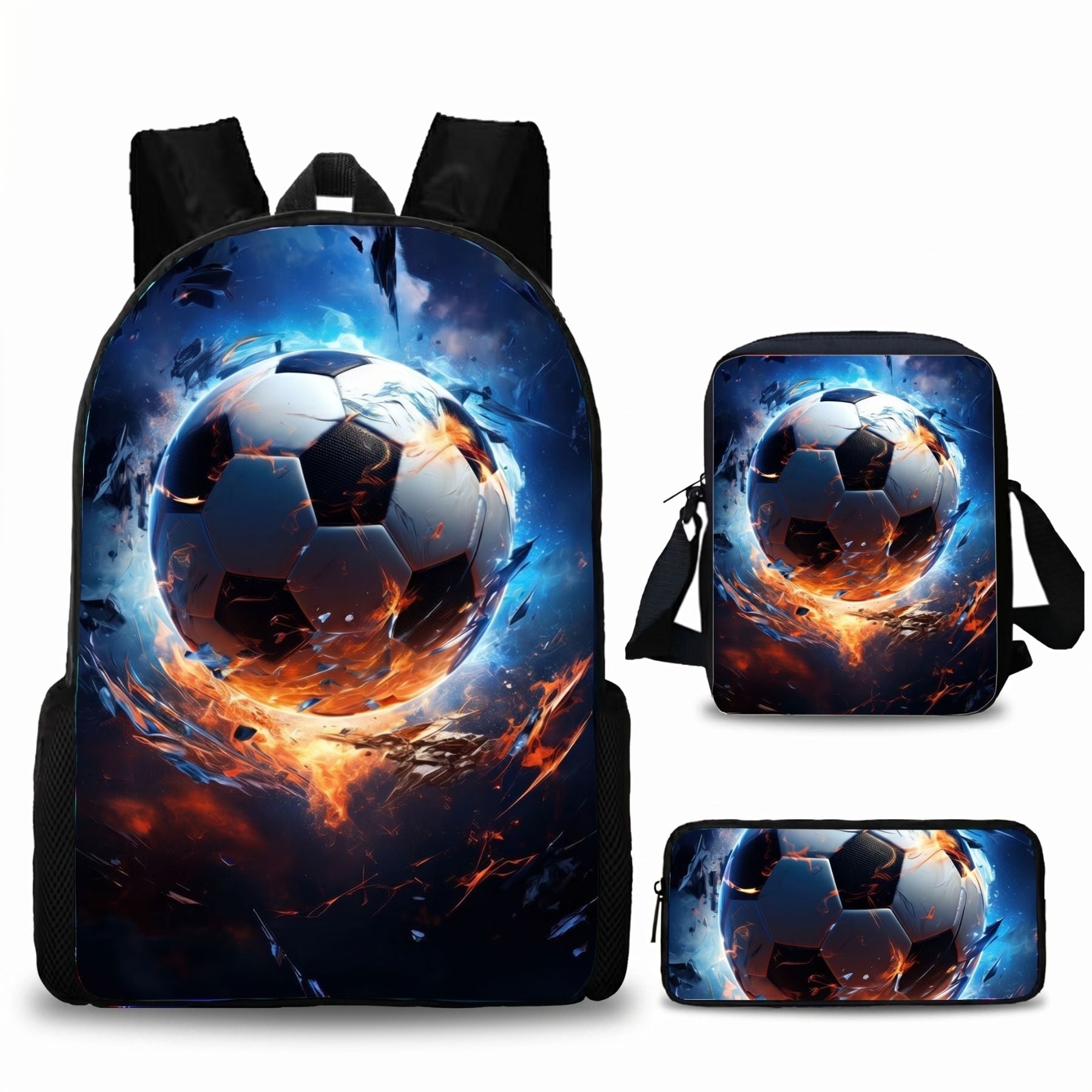 Sac à dos enfant football | Kit 3 pièces (sac + bandoulière + trousse) | Oxford résistant
