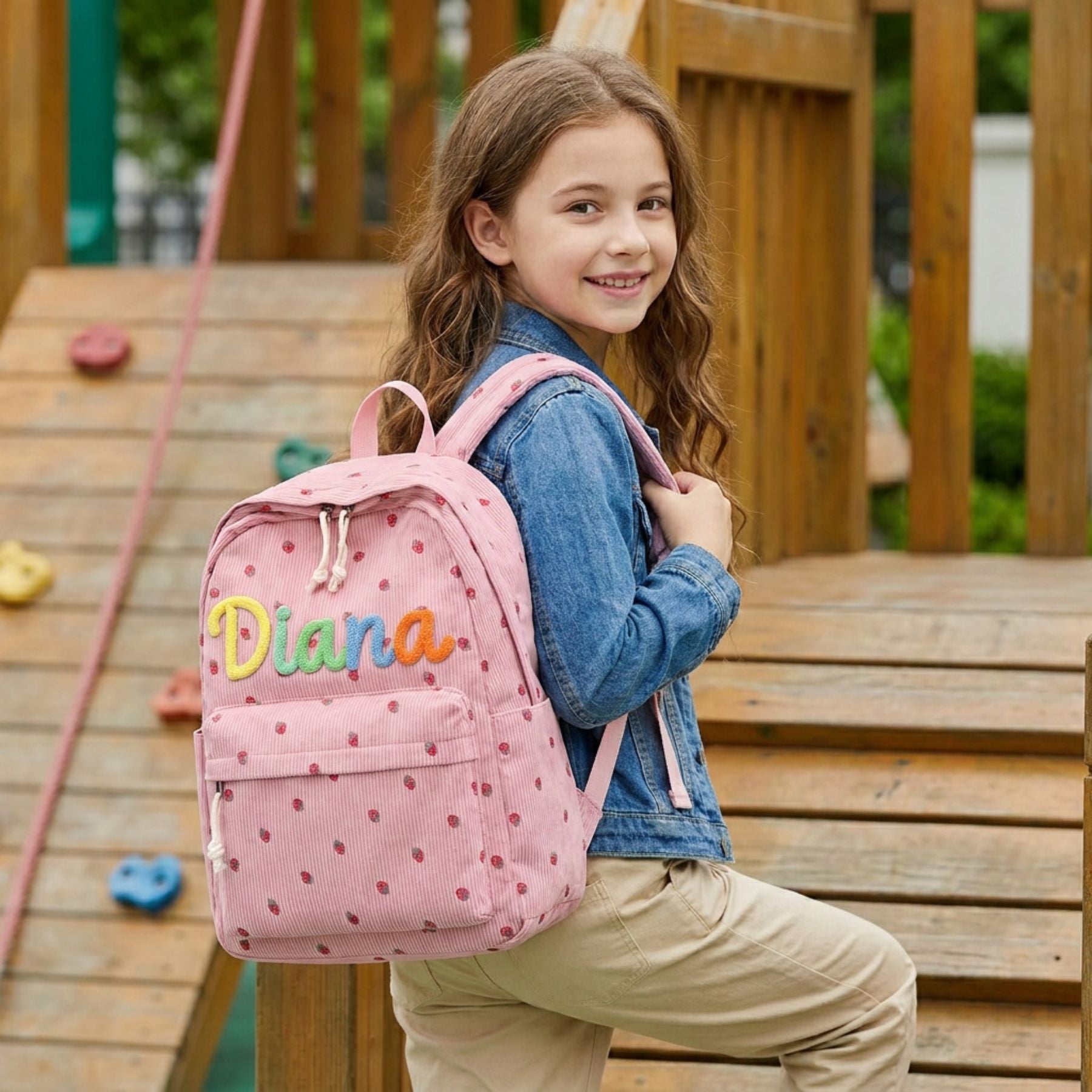 Sac à dos enfant personnalisé mignon | Prénom en corde sur motifs | Nylon résistant