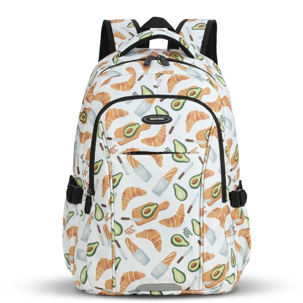 Sac à dos en polyester | Motif avocats et croissants | Bretelles respirantes | Usage quotidien