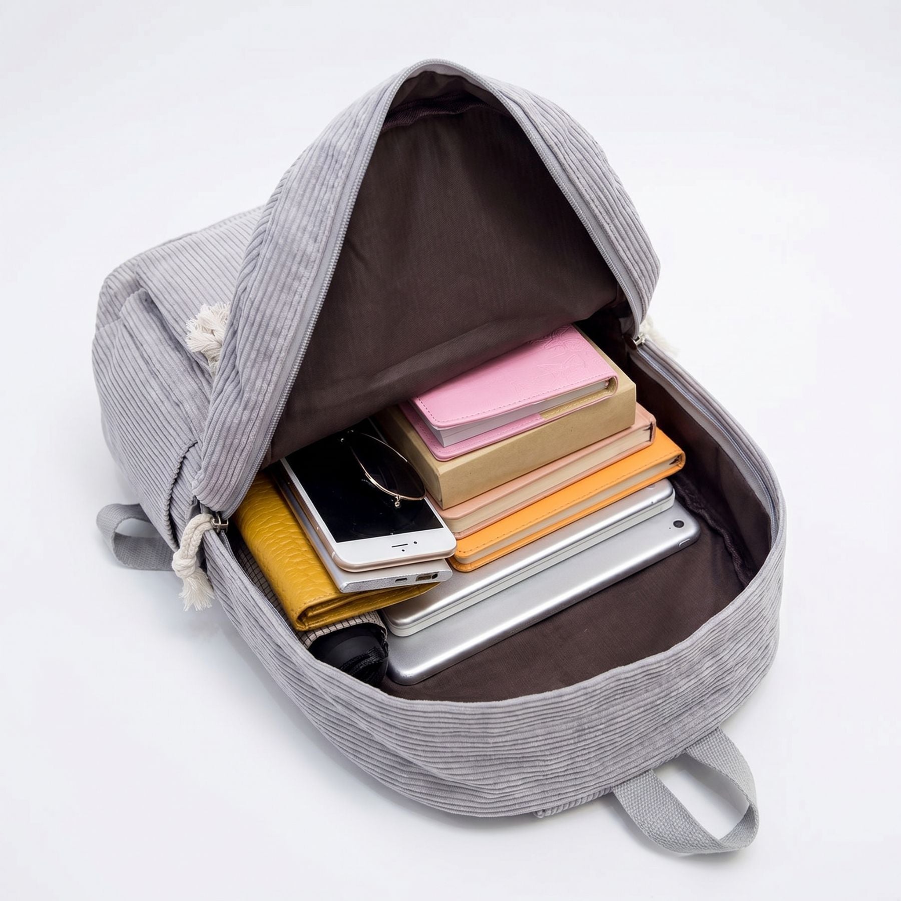 Sac à dos en velours côtelé | Brodé prénom personnalisé | Unisexe | Cartable école