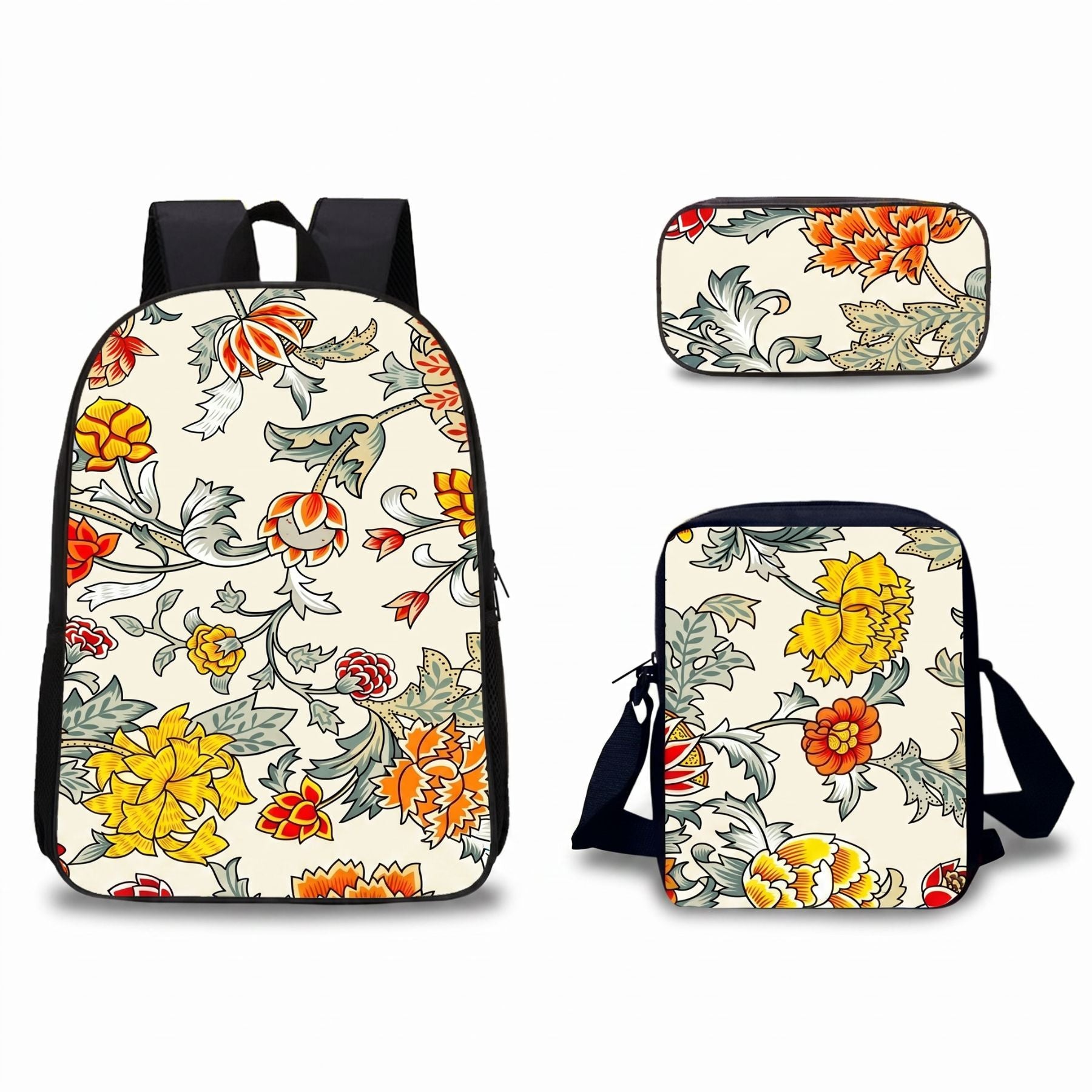 Sac à dos floral pour enfant | Ensemble 3 pièces (sac + bandoulière + trousse) | Oxford imperméable