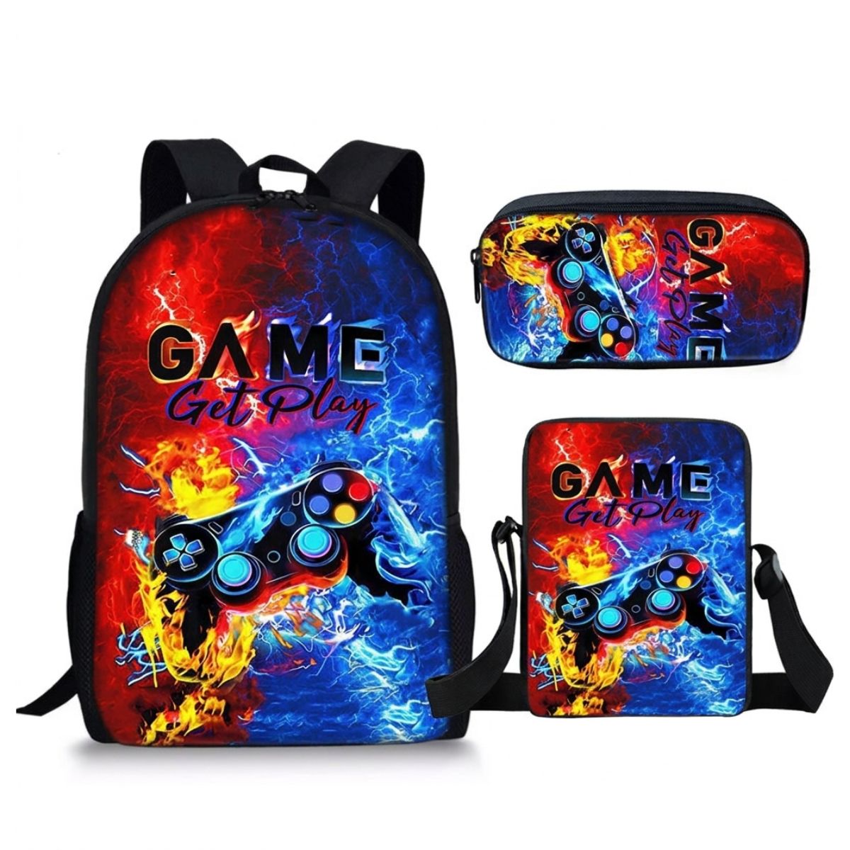 Sac à dos gaming | Ensemble 3 pièces (sac + lunch bag + trousse) | Polyester résistant