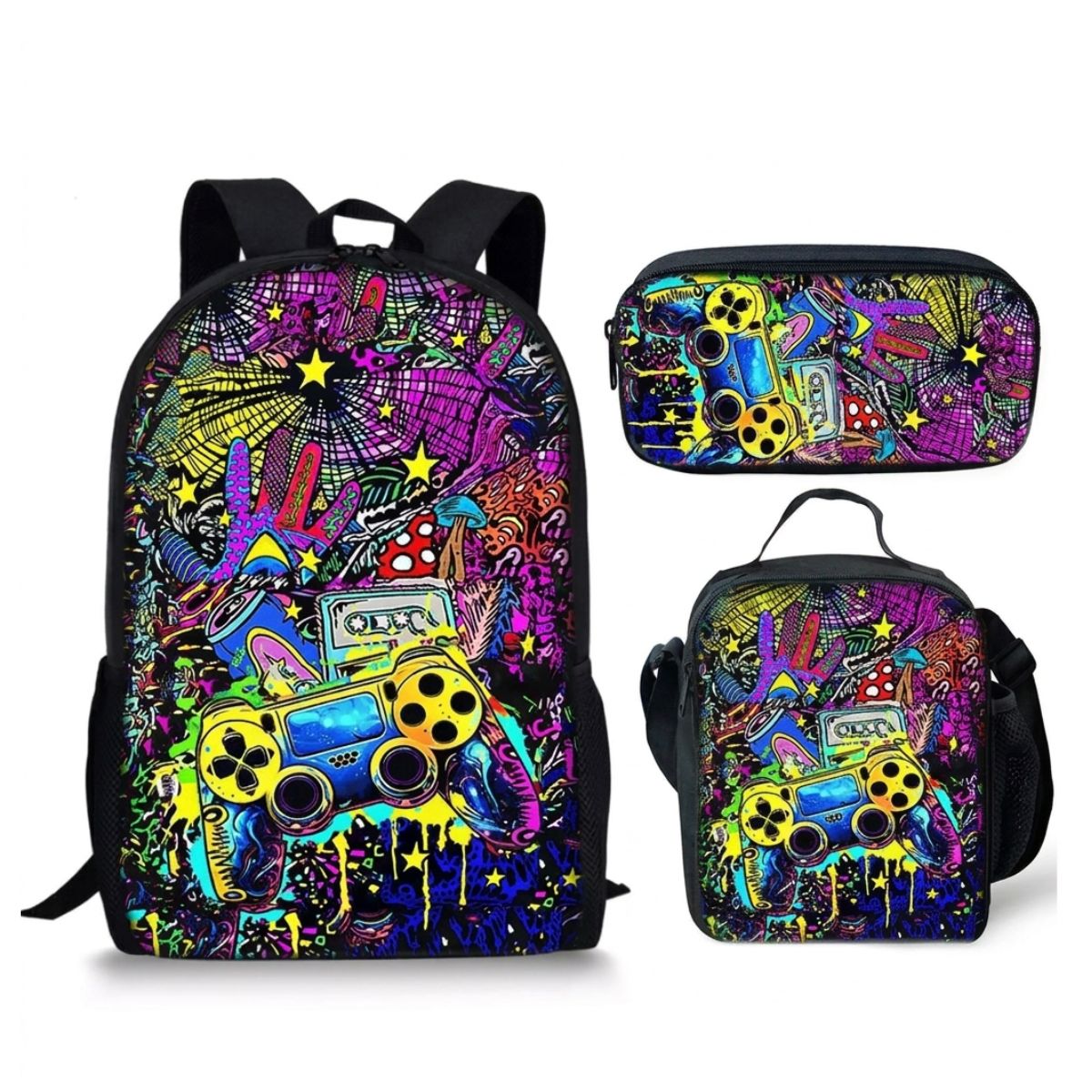 Sac à dos gaming | Ensemble 3 pièces (sac + lunch bag + trousse) | Polyester résistant