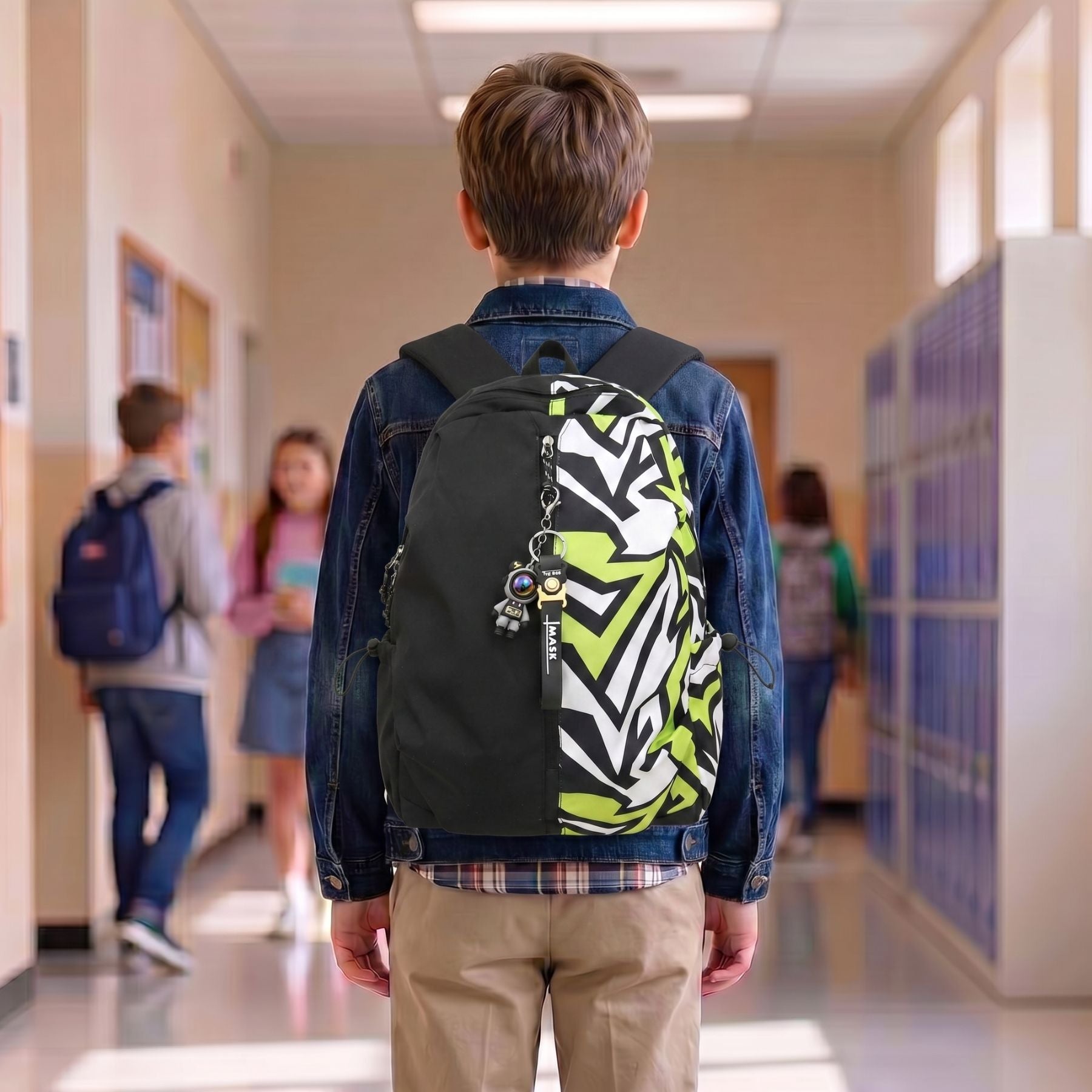 Sac à dos graffiti streetwear vert néon | Grande capacité | Nylon résistant et imperméable | Rangement quotidien pratique