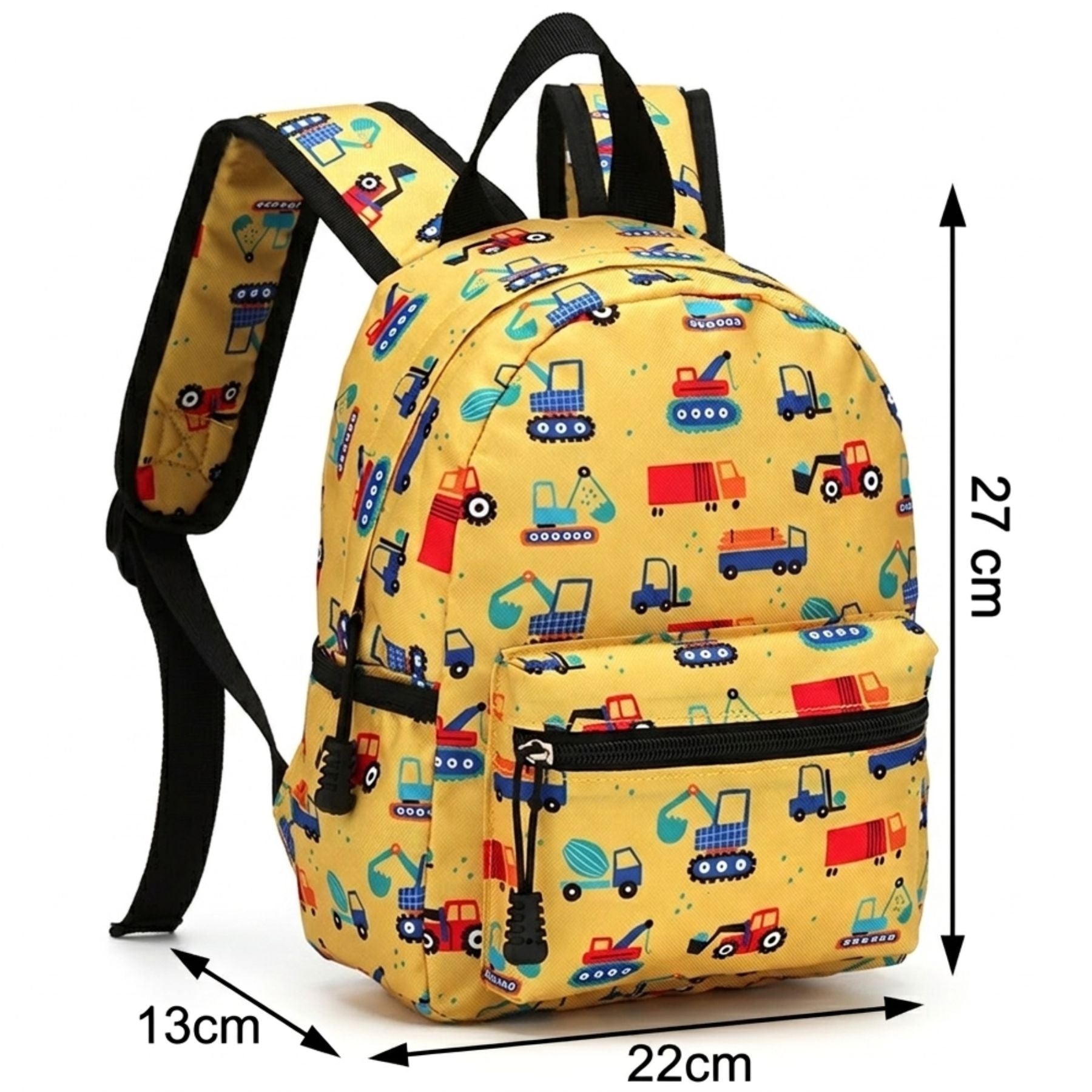 Sac à dos jaune motif engins de chantier | Tissu Oxford résistant | Port confortable