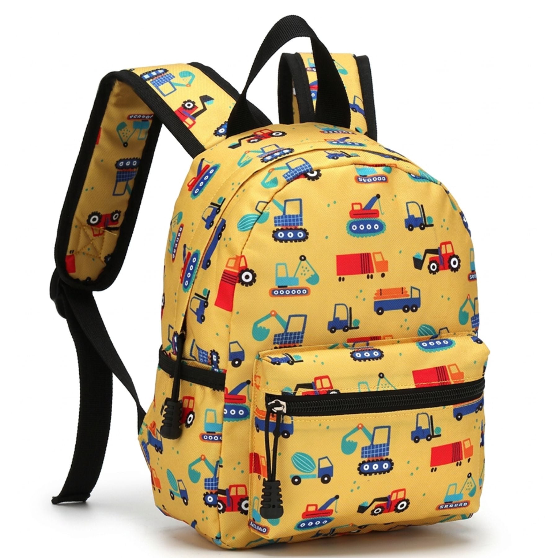 Sac à dos jaune motif engins de chantier | Tissu Oxford résistant | Port confortable