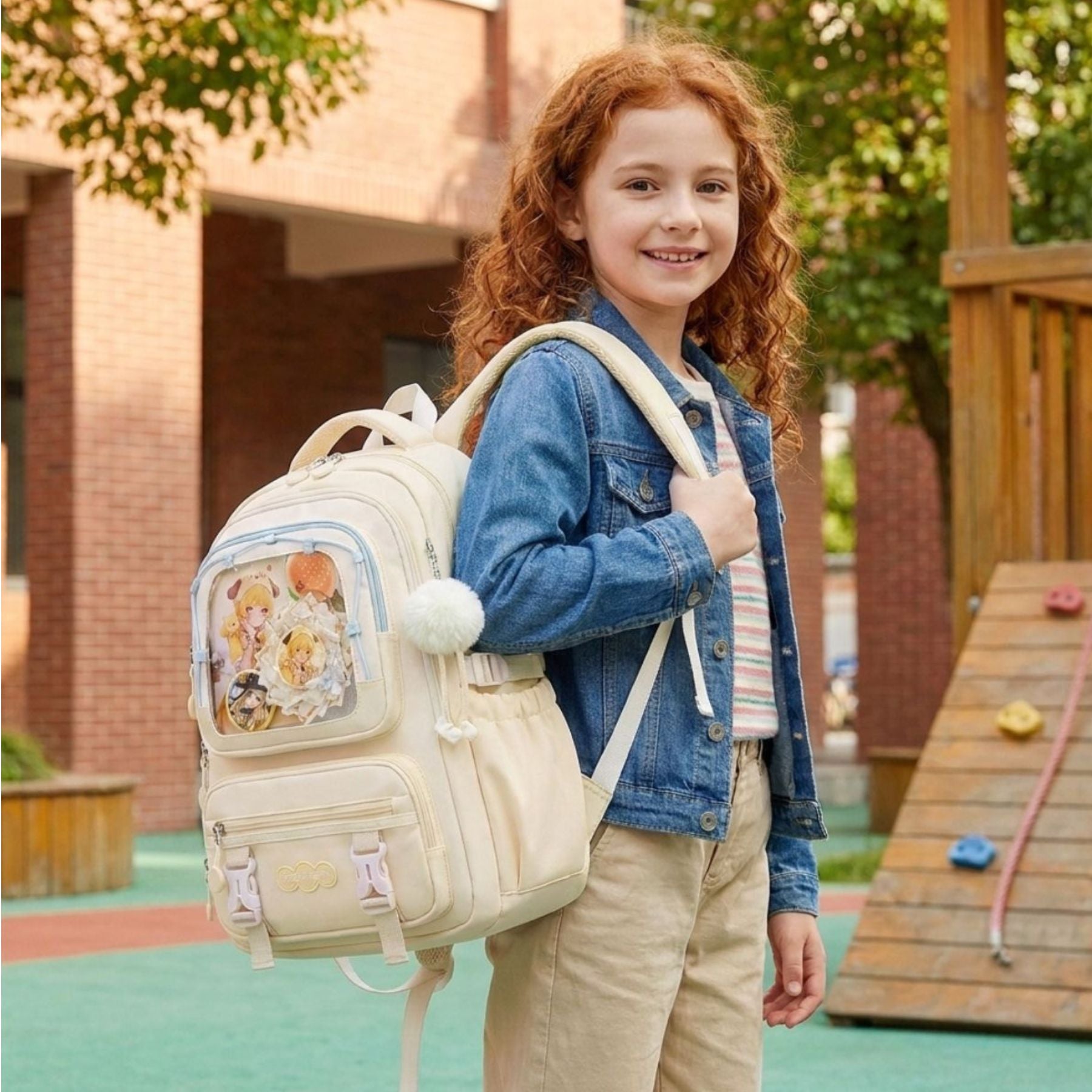 Sac à dos kawaii mignon pour fille | Ensemble 3 pièces (sac + petit sac bandoulière + trousse) | Oxford résistant