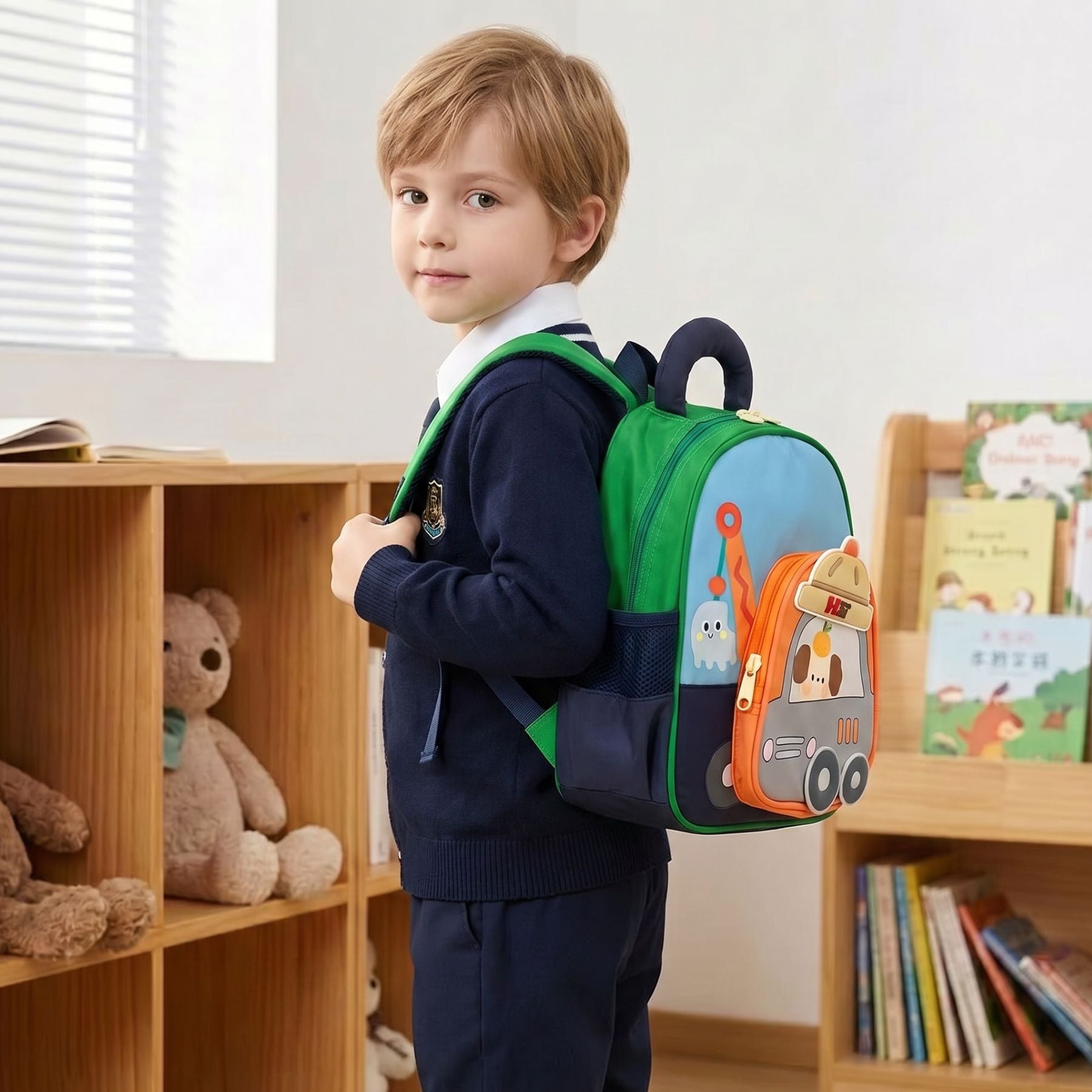 Sac à dos maternelle voiture cartoon | Grande capacité | Tissu nylon résistant