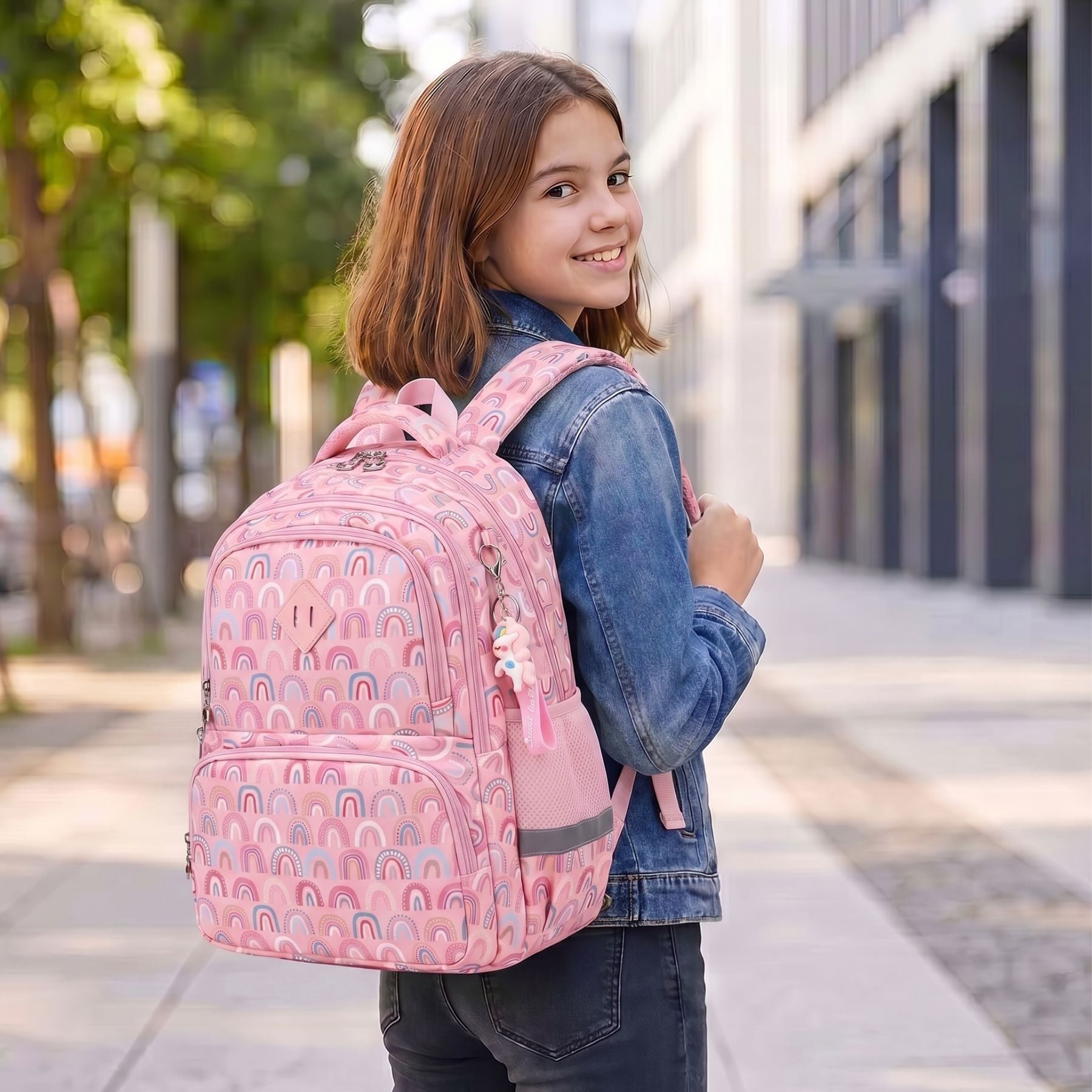 Sac à dos motif Arc-en-ciel Rose | Grande capacité | Oxford résistant | Bretelles confortables