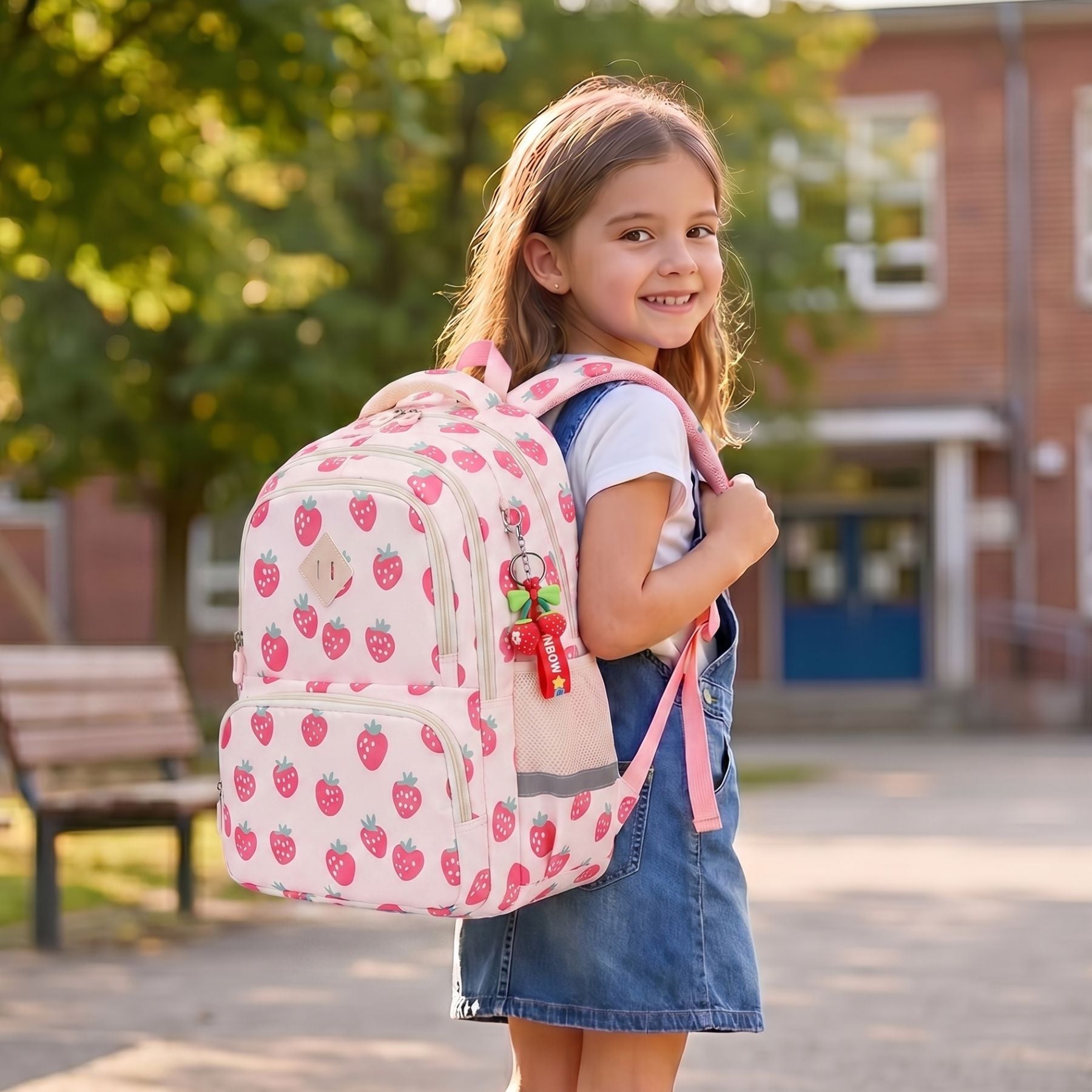 Sac à dos motif Fraises | Grande capacité | Oxford résistant | Bretelles confortables