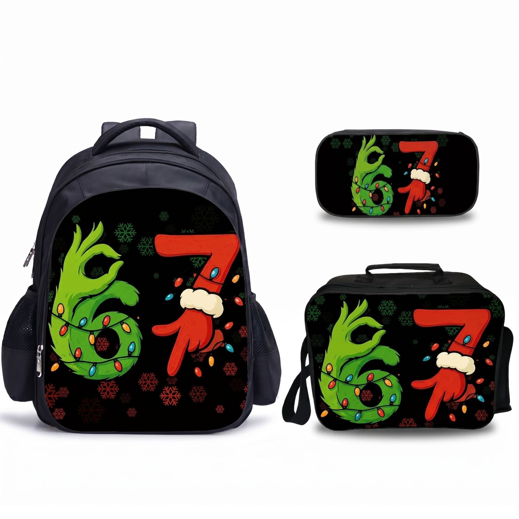 Sac à dos motif cartoon 67 | Ensemble 3 pièces (sac + lunch bag + trousse) | Oxford résistant