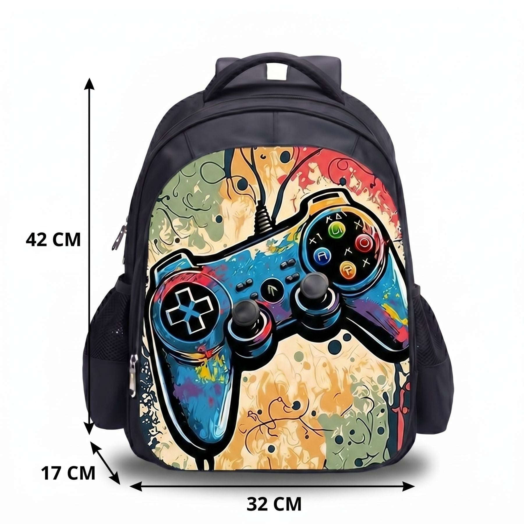 Sac à dos motif gaming manette | Ensemble 3 pièces (sac + lunch bag + trousse) | Oxford résistant