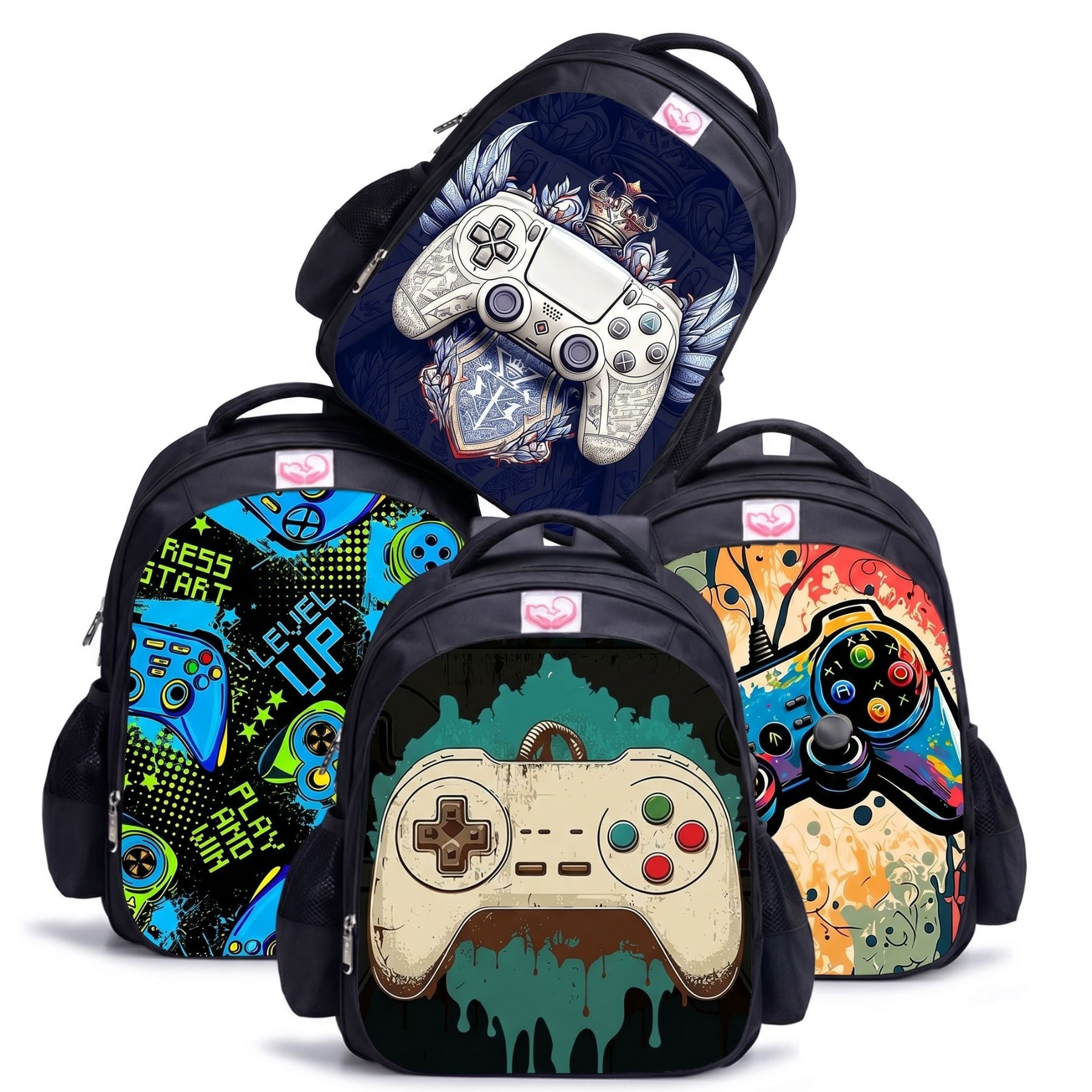 Sac à dos motif gaming manette | Ensemble 3 pièces (sac + lunch bag + trousse) | Oxford résistant