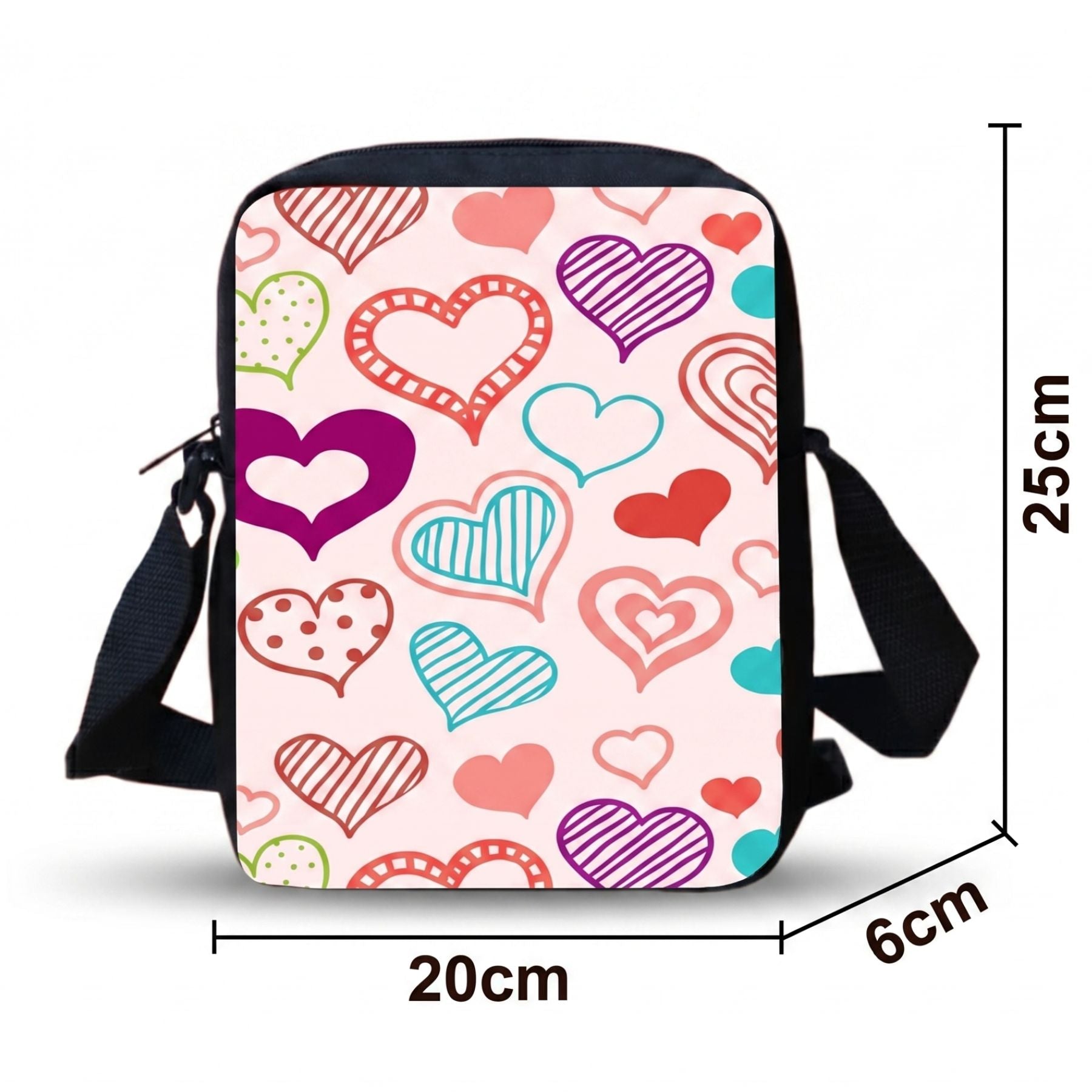 Sac à dos multi cœurs colorés pour enfant | Ensemble 3 pièces (sac + lunch bag + trousse) | Oxford imperméable