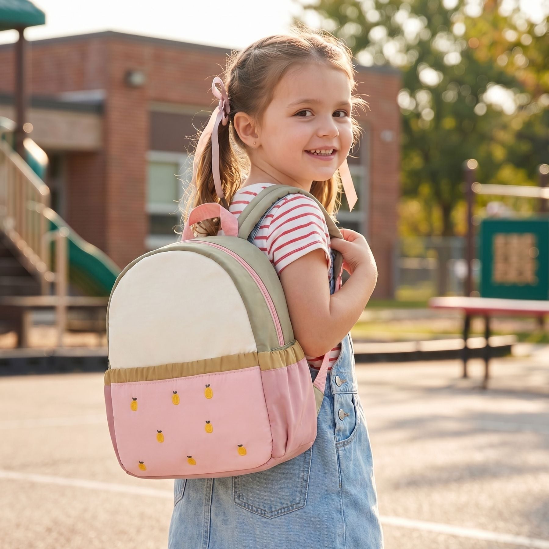 Sac à dos pommes brodées pour maternelle | Polyester résistant | Style kawaii