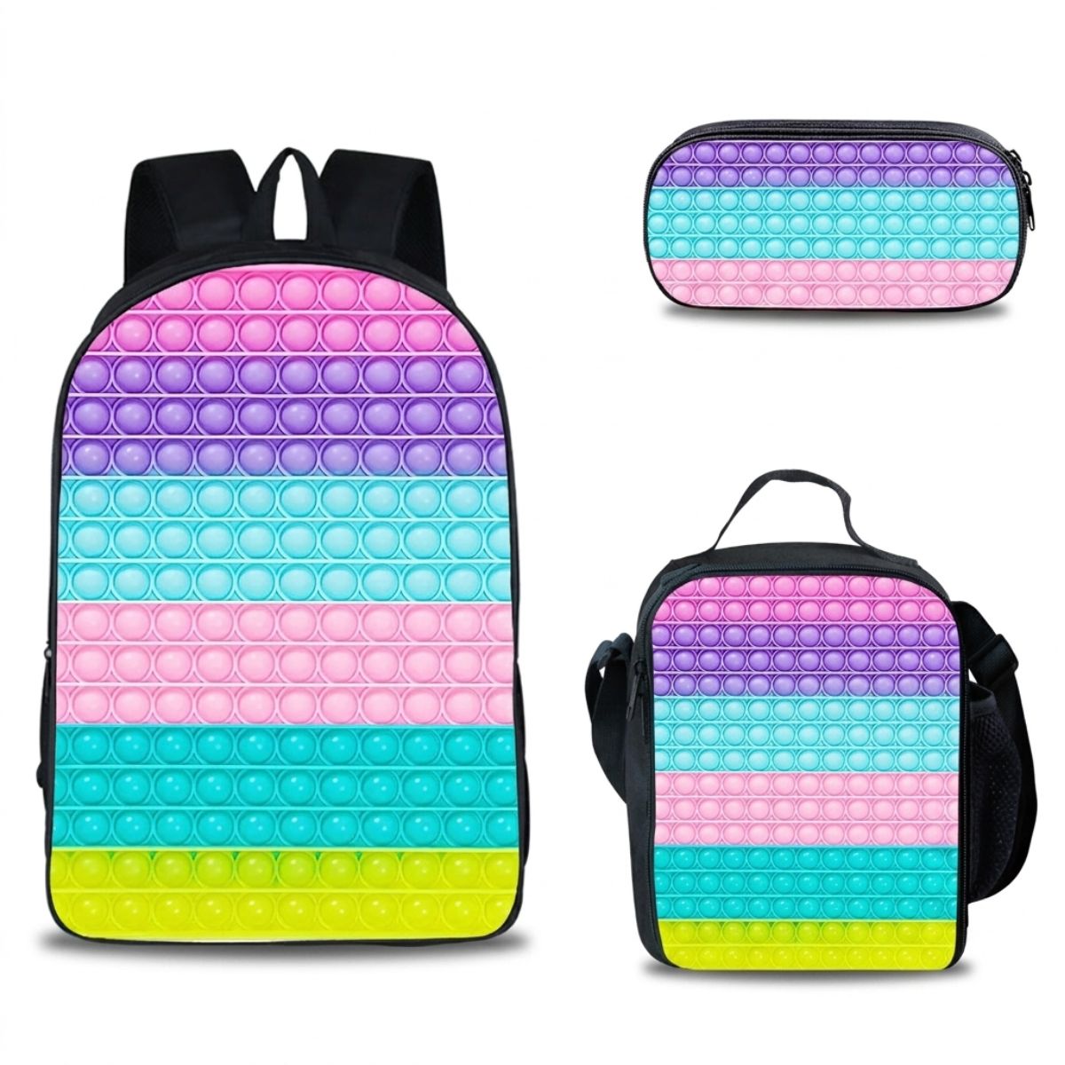 Sac à dos pop it | Ensemble 3 pièces (sac + lunch bag + trousse) | Oxford résistant