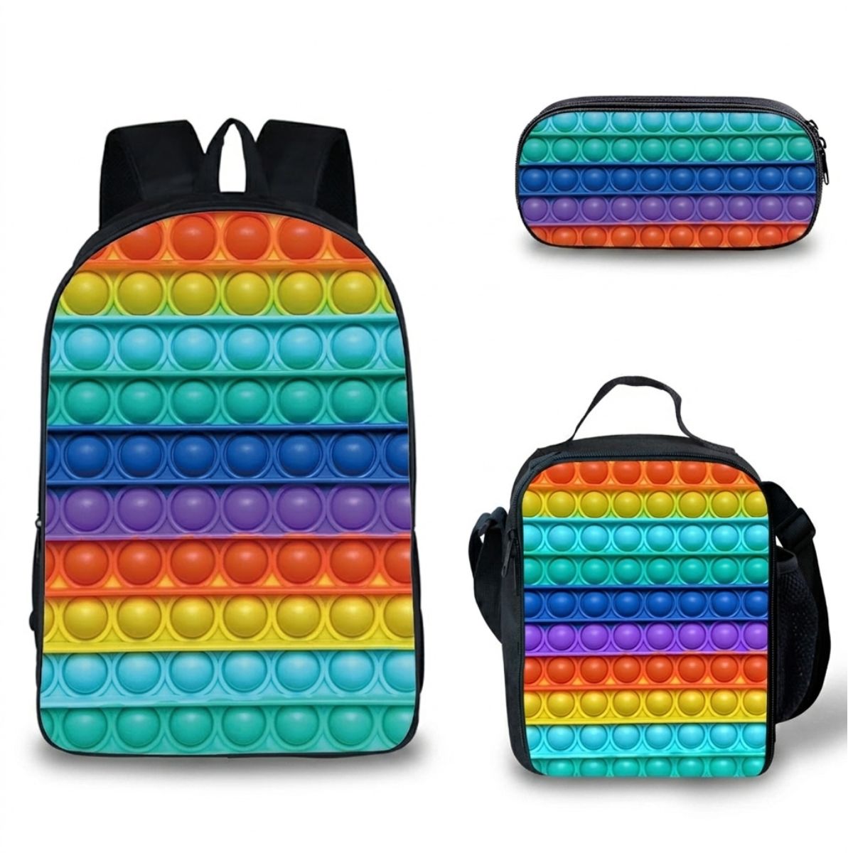 Sac à dos pop it | Ensemble 3 pièces (sac + lunch bag + trousse) | Oxford résistant