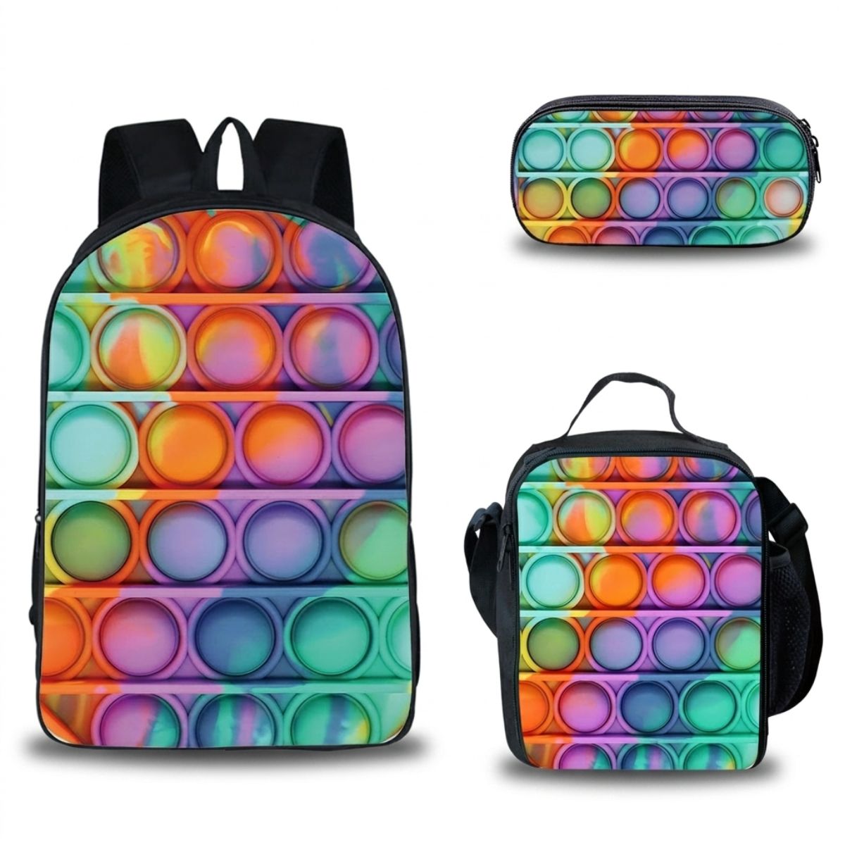 Sac à dos pop it | Ensemble 3 pièces (sac + lunch bag + trousse) | Oxford résistant
