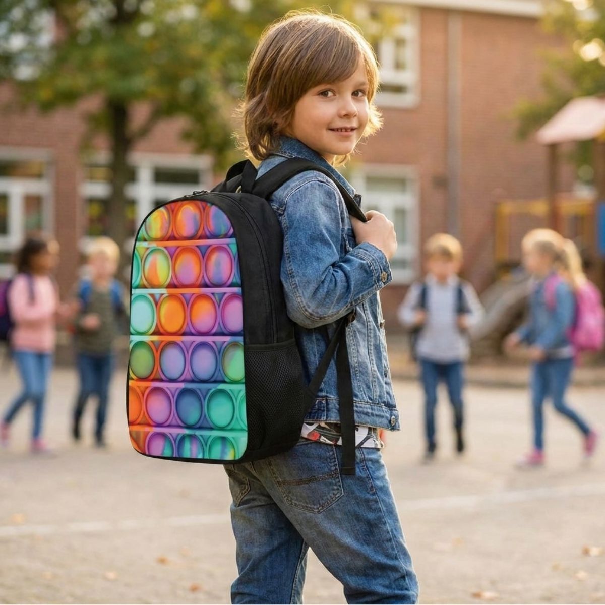 Sac à dos pop it | Ensemble 3 pièces (sac + lunch bag + trousse) | Oxford résistant