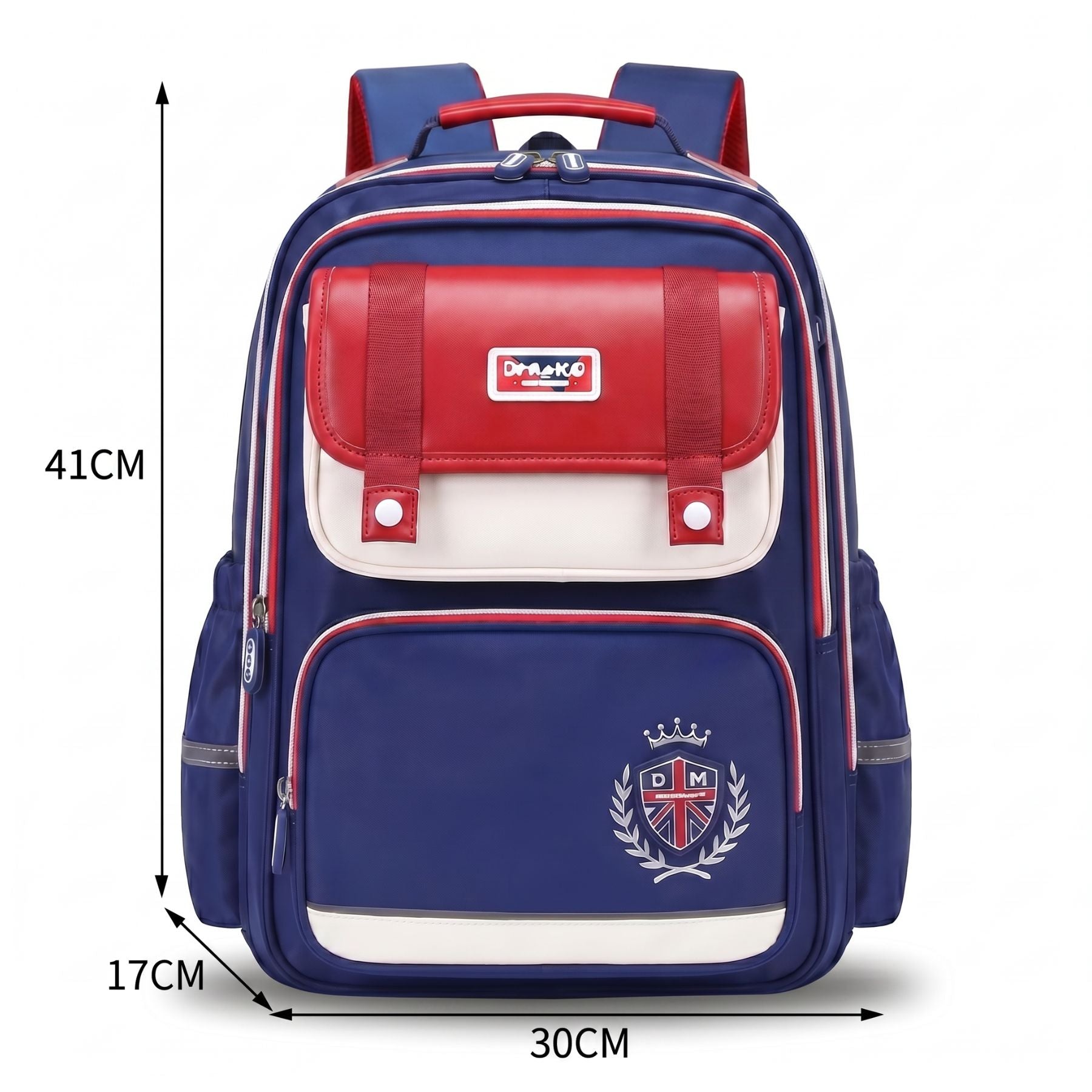 Sac à dos scolaire bleu et rouge | Ensemble 3 pièces (sac + petit sac bandoulière + trousse) | Tissu Oxford résistant
