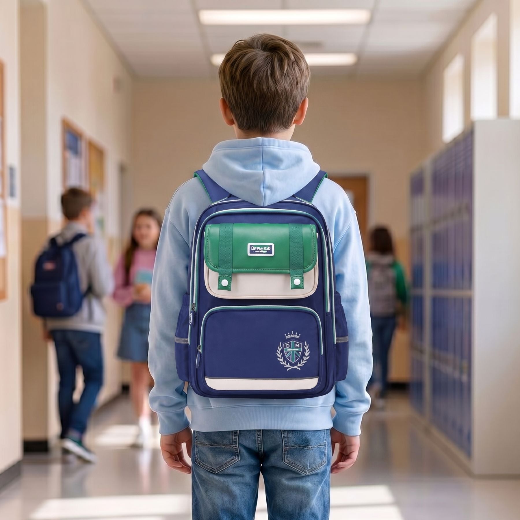 Sac à dos scolaire bleu et vert pastel | Grande capacité | Tissu Oxford imperméable | Port confortable