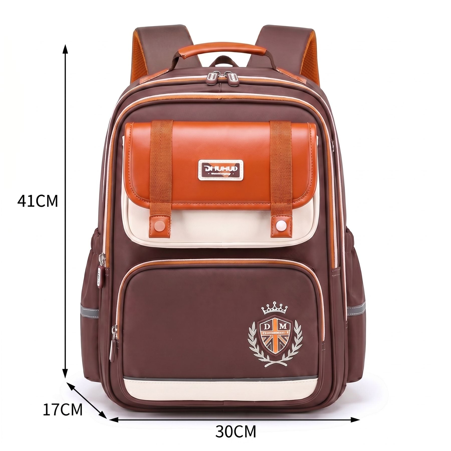 Sac à dos scolaire marron | Ensemble 3 pièces (sac + petit sac bandoulière + trousse) | Tissu Oxford résistant