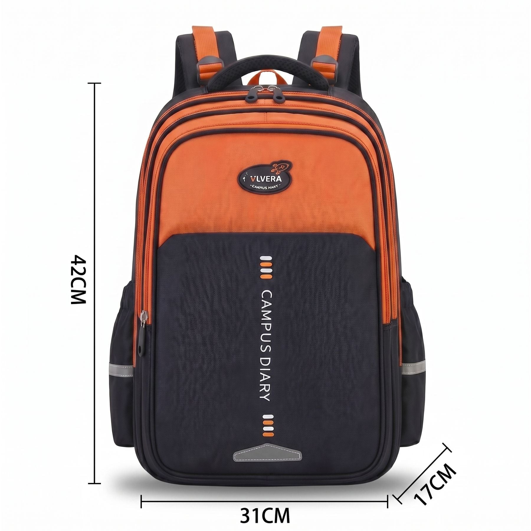 Sac à dos scolaire orange et noir | Grande capacité | Tissu Oxford résistant | Port confortable