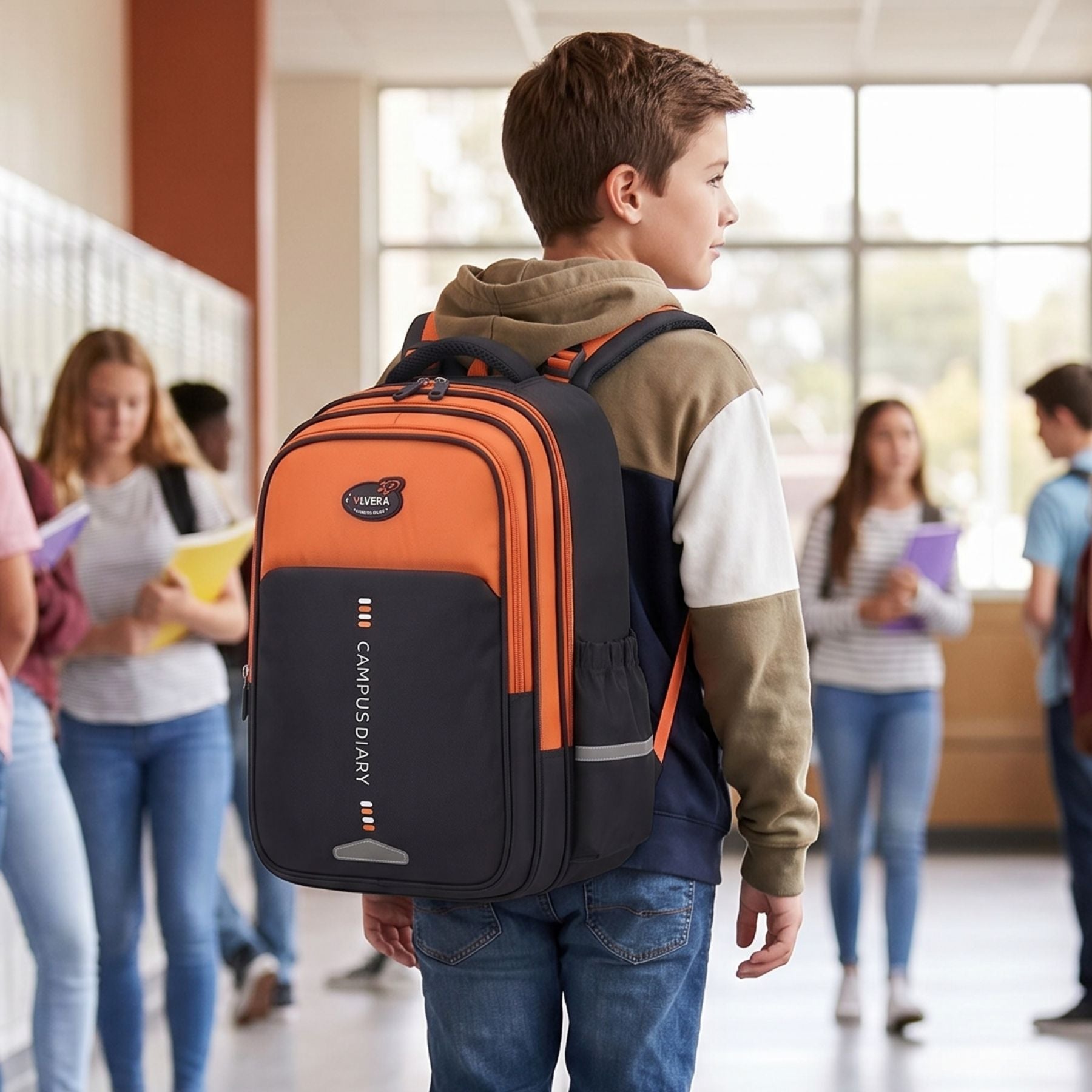 Sac à dos scolaire orange et noir | Grande capacité | Tissu Oxford résistant | Port confortable
