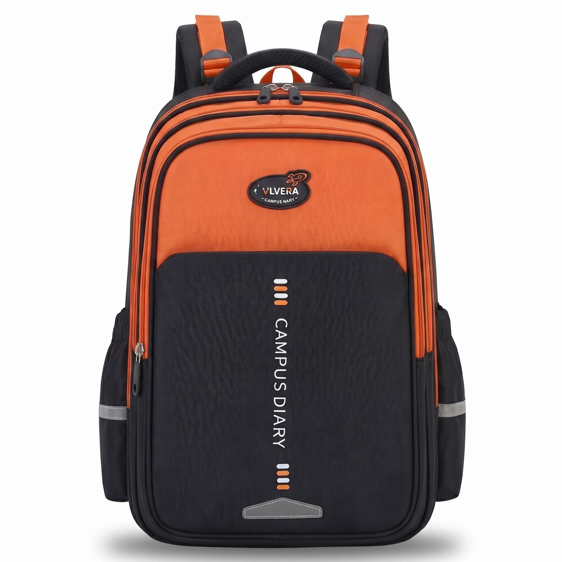 Sac à dos scolaire orange et noir | Grande capacité | Tissu Oxford résistant | Port confortable