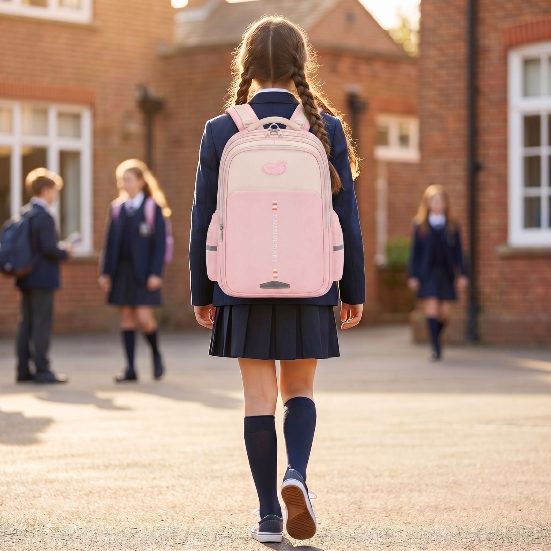 Sac à dos scolaire rose clair pour fille | Grande capacité | Tissu Oxford résistant | Port confortable