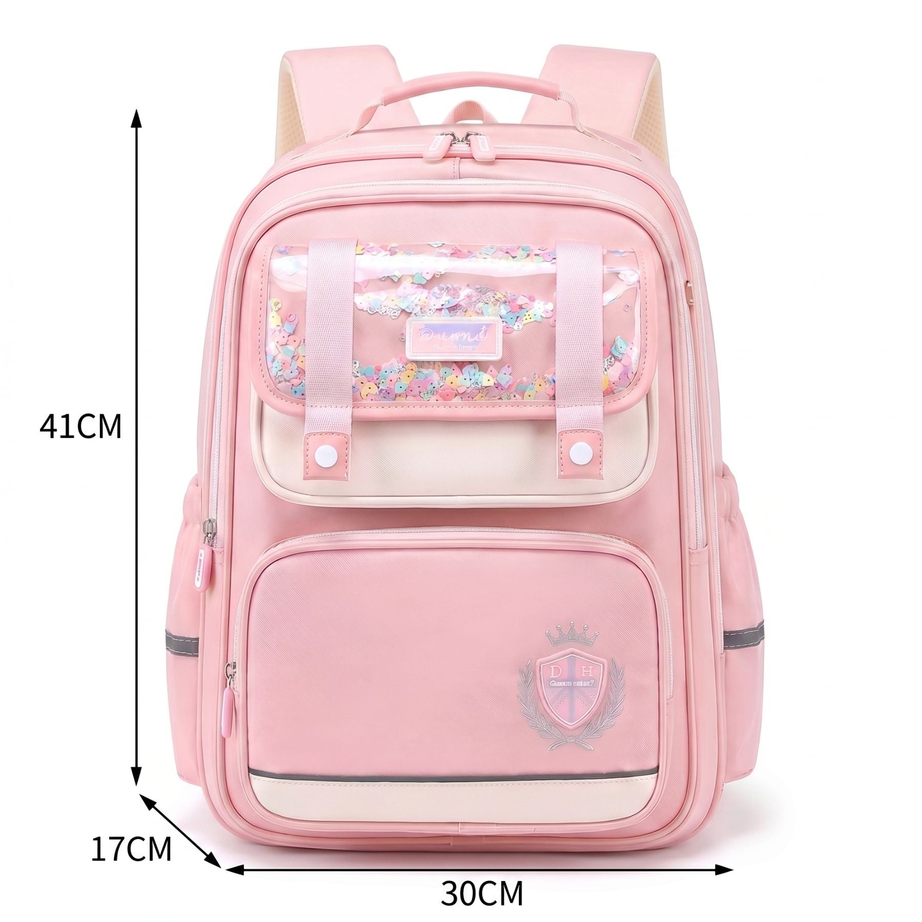 Sac à dos scolaire rose pour fille | Ensemble 3 pièces (sac + petit sac bandoulière + trousse) | Tissu Oxford résistant