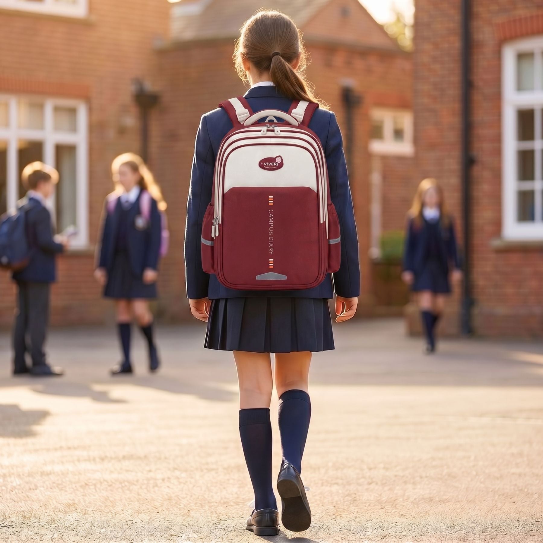 Sac à dos scolaire rouge bordeaux | Grande capacité | Tissu Oxford résistant | Port confortable
