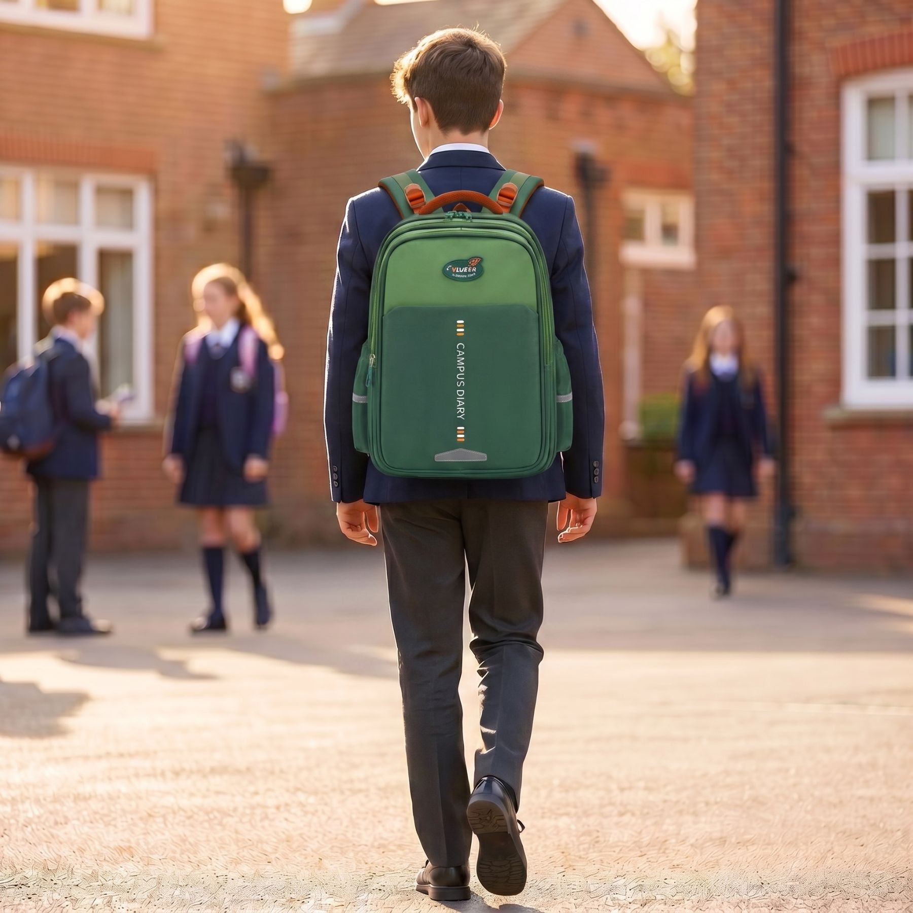 Sac à dos scolaire vert foncé | Grande capacité | Tissu Oxford résistant | Port confortable
