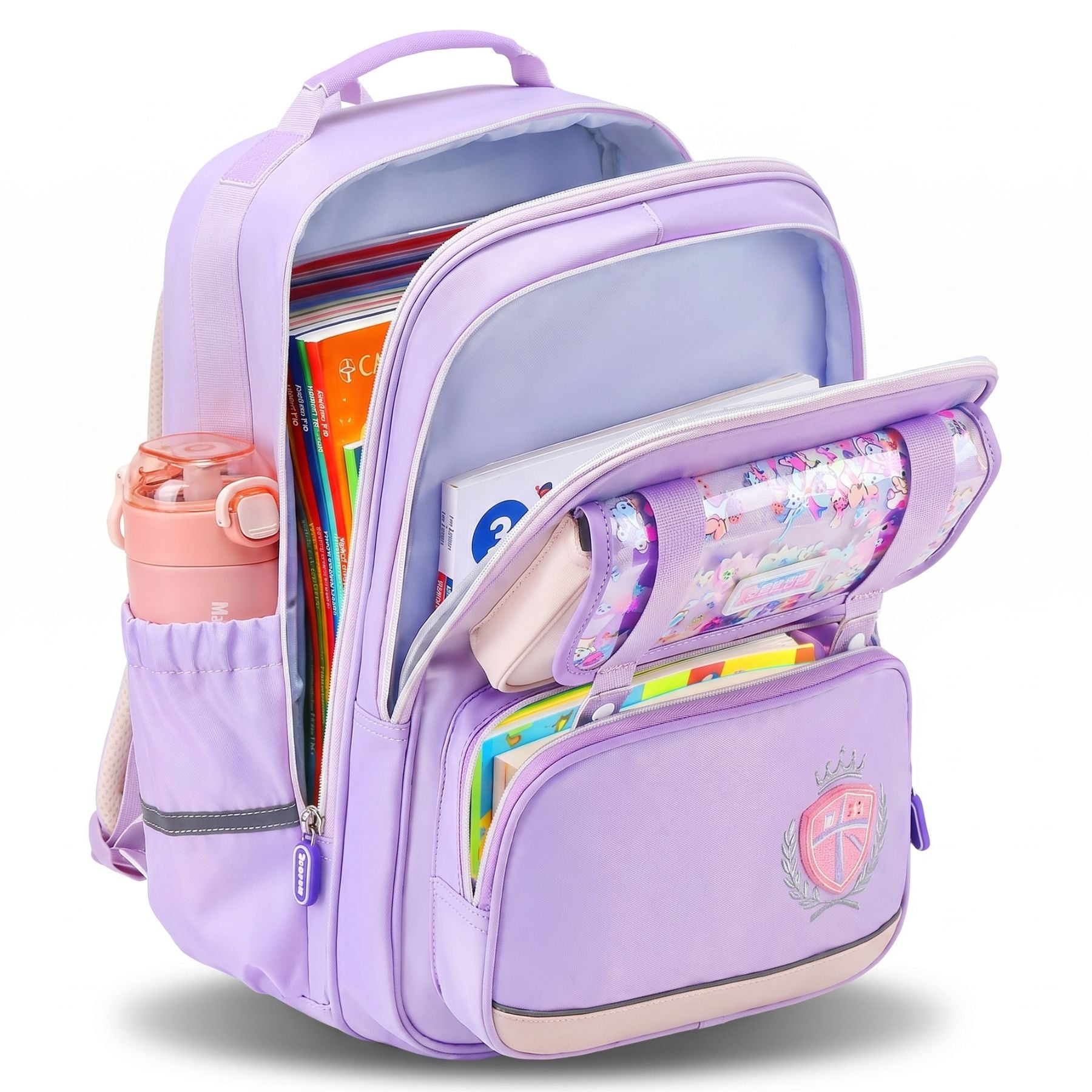 Sac à dos scolaire violet pour fille | Grande capacité | Tissu Oxford imperméable | Port confortable