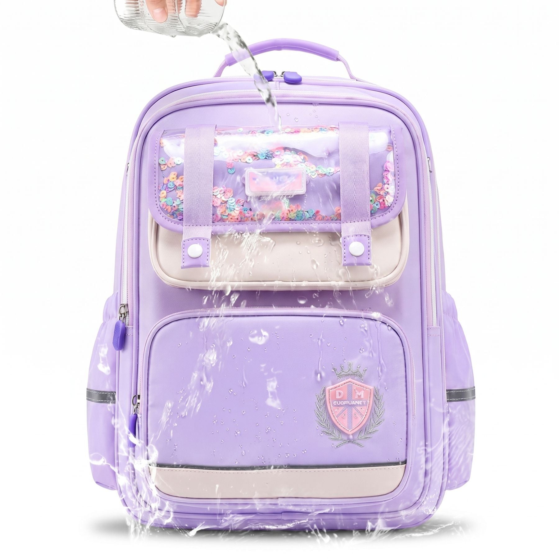 Sac à dos scolaire violet pour fille | Ensemble 3 pièces (sac +petit sac bandoulière +trousse) | Tissu Oxford résistant