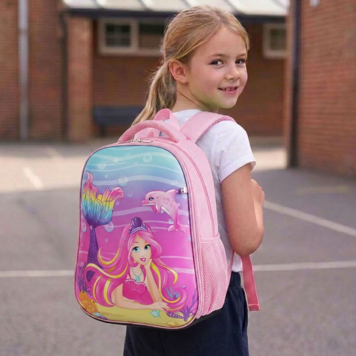Sac à dos sirène coque rigide pour fille | Polyester résistant | Bretelles confortables | Usage scolaire