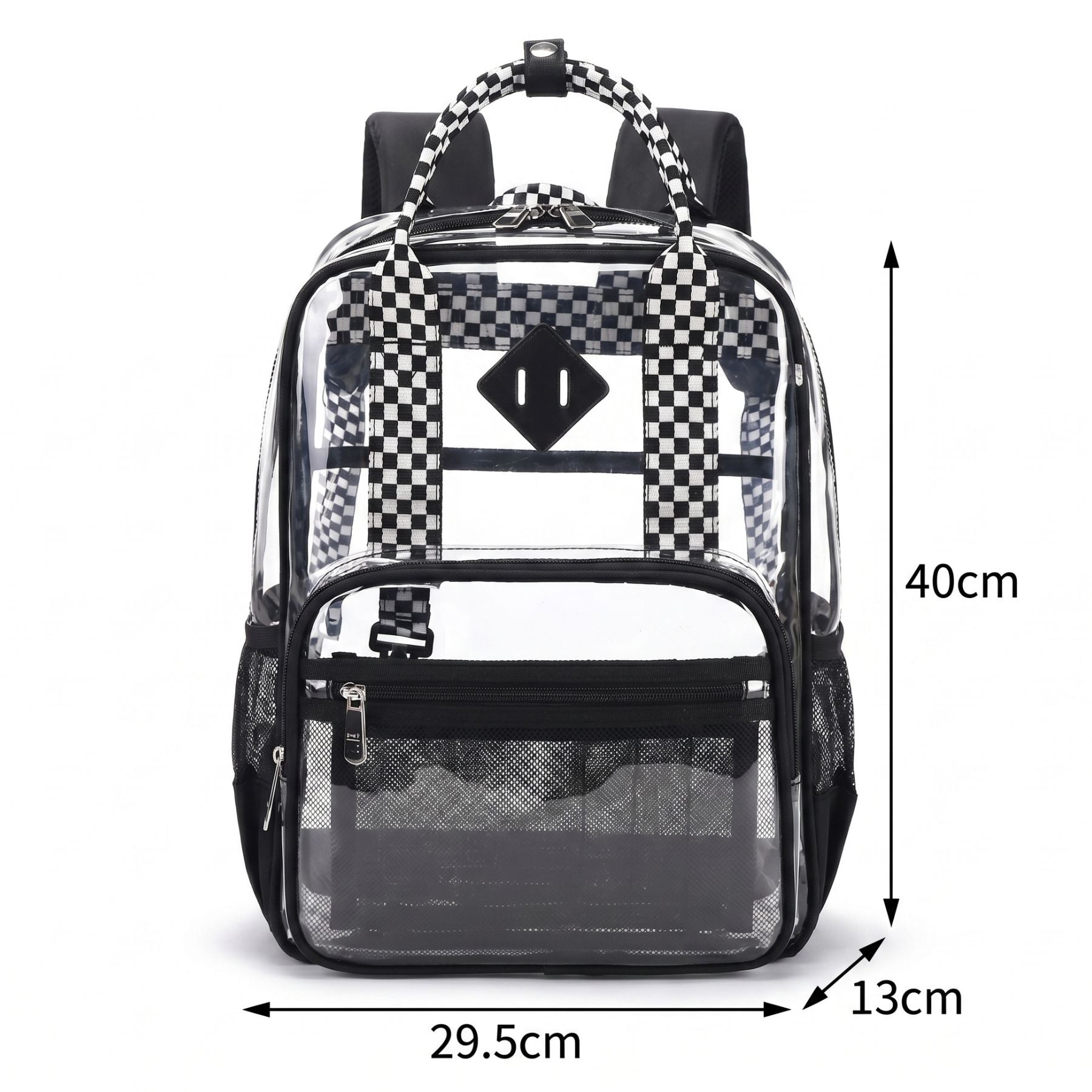 Cartable transparent damier | Grande capacité | PVC imperméable | Style tendance