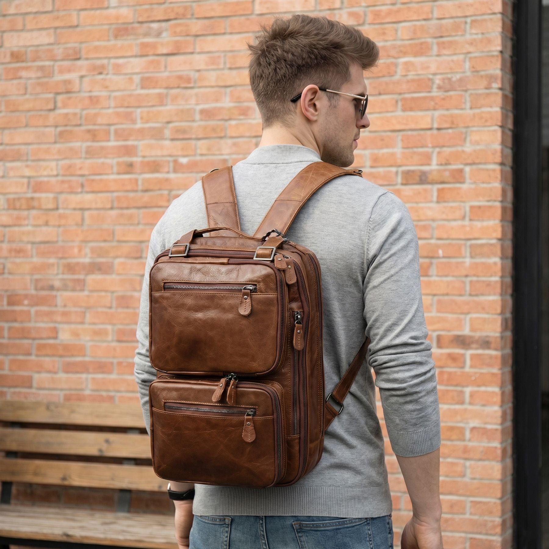 Sac business convertible pour homme | Multifonction (Porté à la main, au dos et à l'épaule) | Cuir résistant