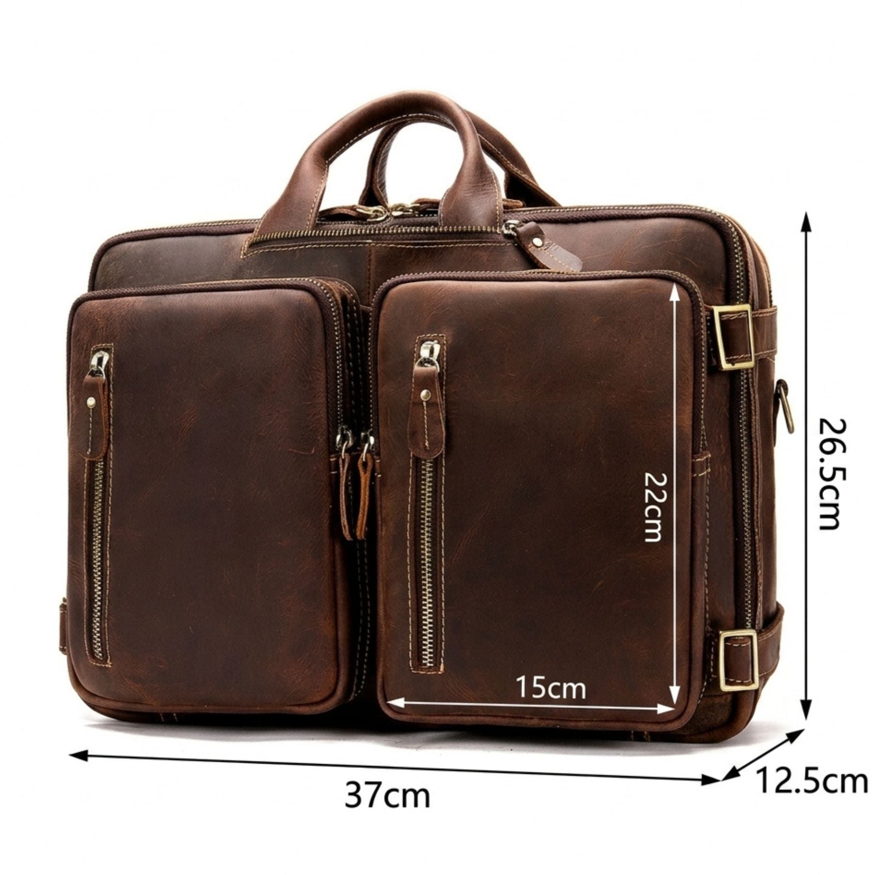 Sac business convertible vintage pour homme | Multifonction (Porté à la main, au dos et à l'épaule) | Cuir véritable résistant
