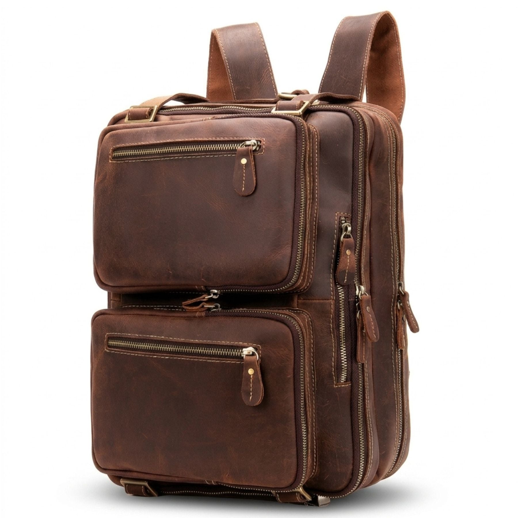 Sac business convertible vintage pour homme | Multifonction (Porté à la main, au dos et à l'épaule) | Cuir véritable résistant