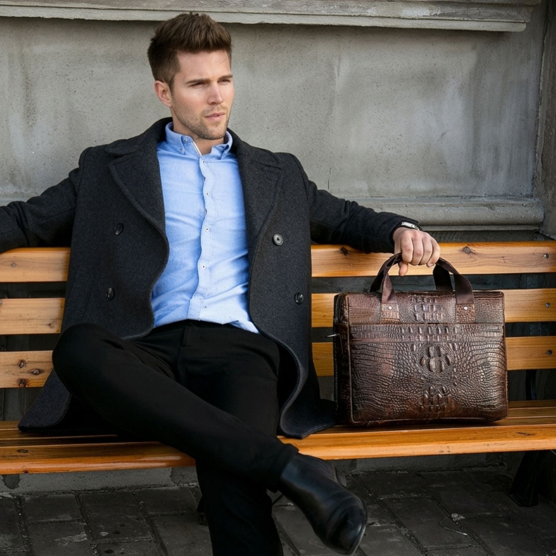 Sac business peau de crocodile pour homme et femme | Compatible PC 14 pouces | Grande capacité | Cuir véritable résistant