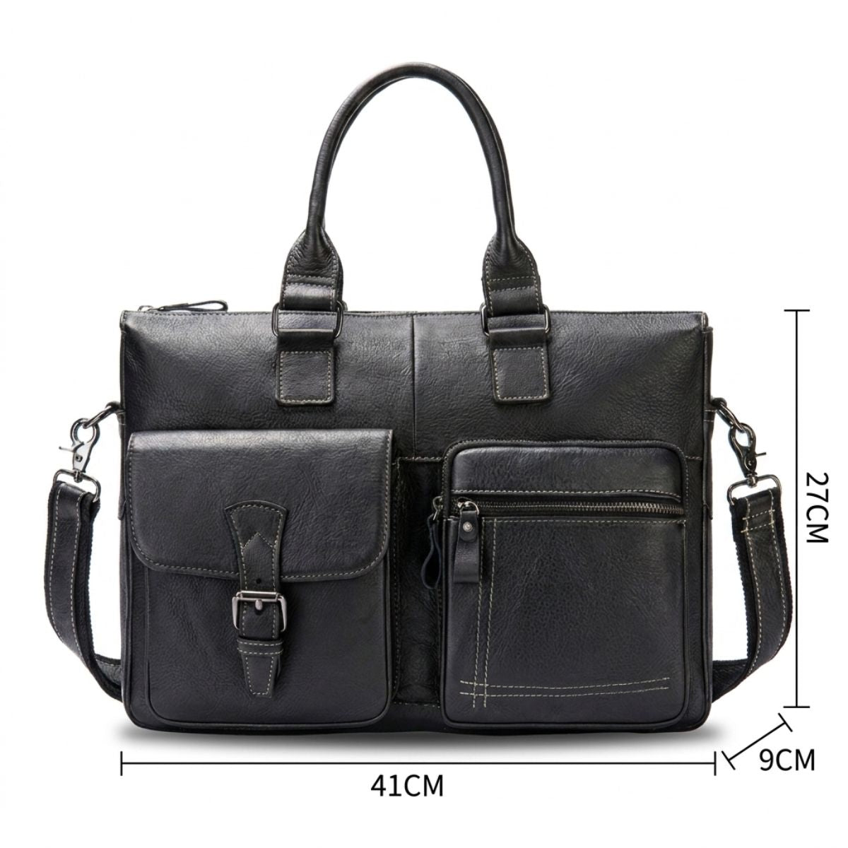 Sac business vintage | Multiples poches zippées | Cuir résistant imperméable