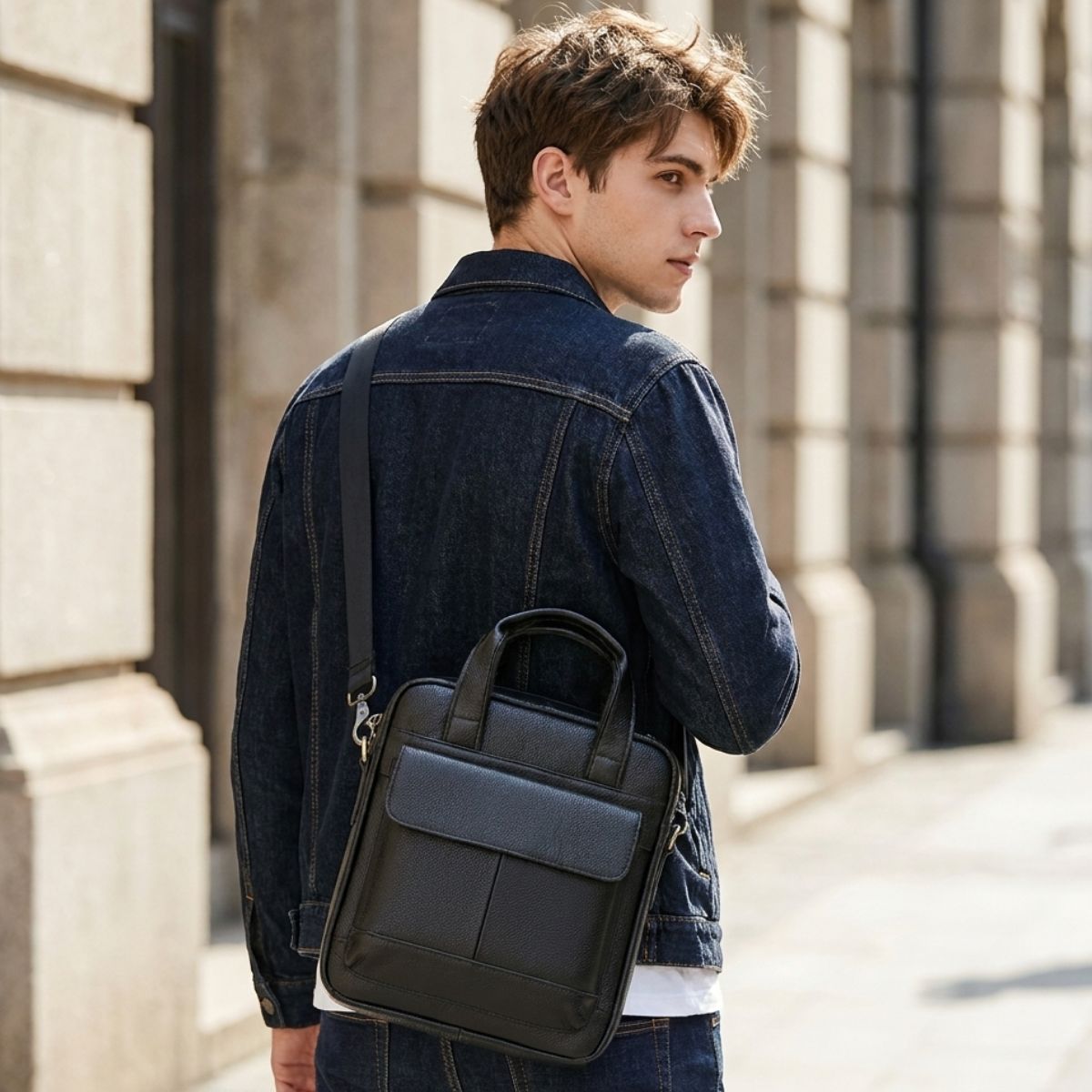 Sacoche homme bandoulière | Compartiments multiples | Cuir résistant