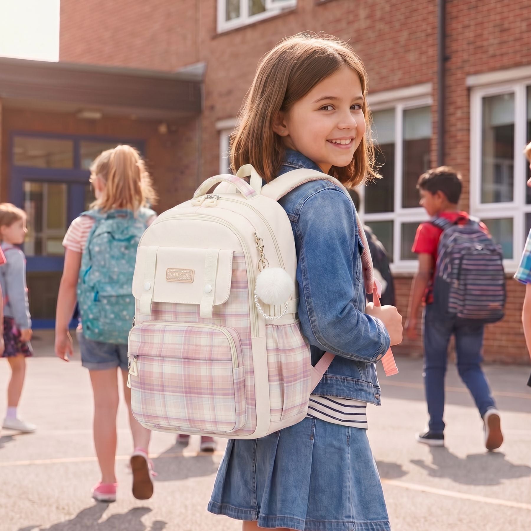 Sac scolaire Princesse à Carreaux | Grande capacité | Oxford résistant