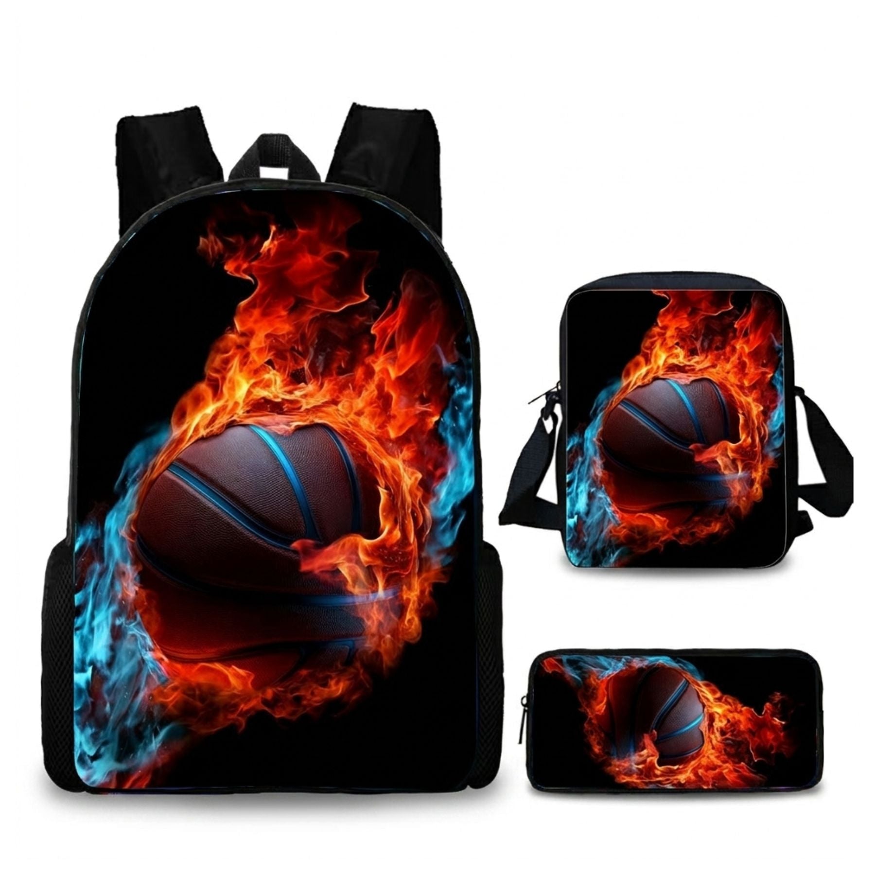 Sac scolaire basketball | Kit 3 pièces (Sac à Dos + Bandoulière + Trousse)| Tissu Oxford résistant